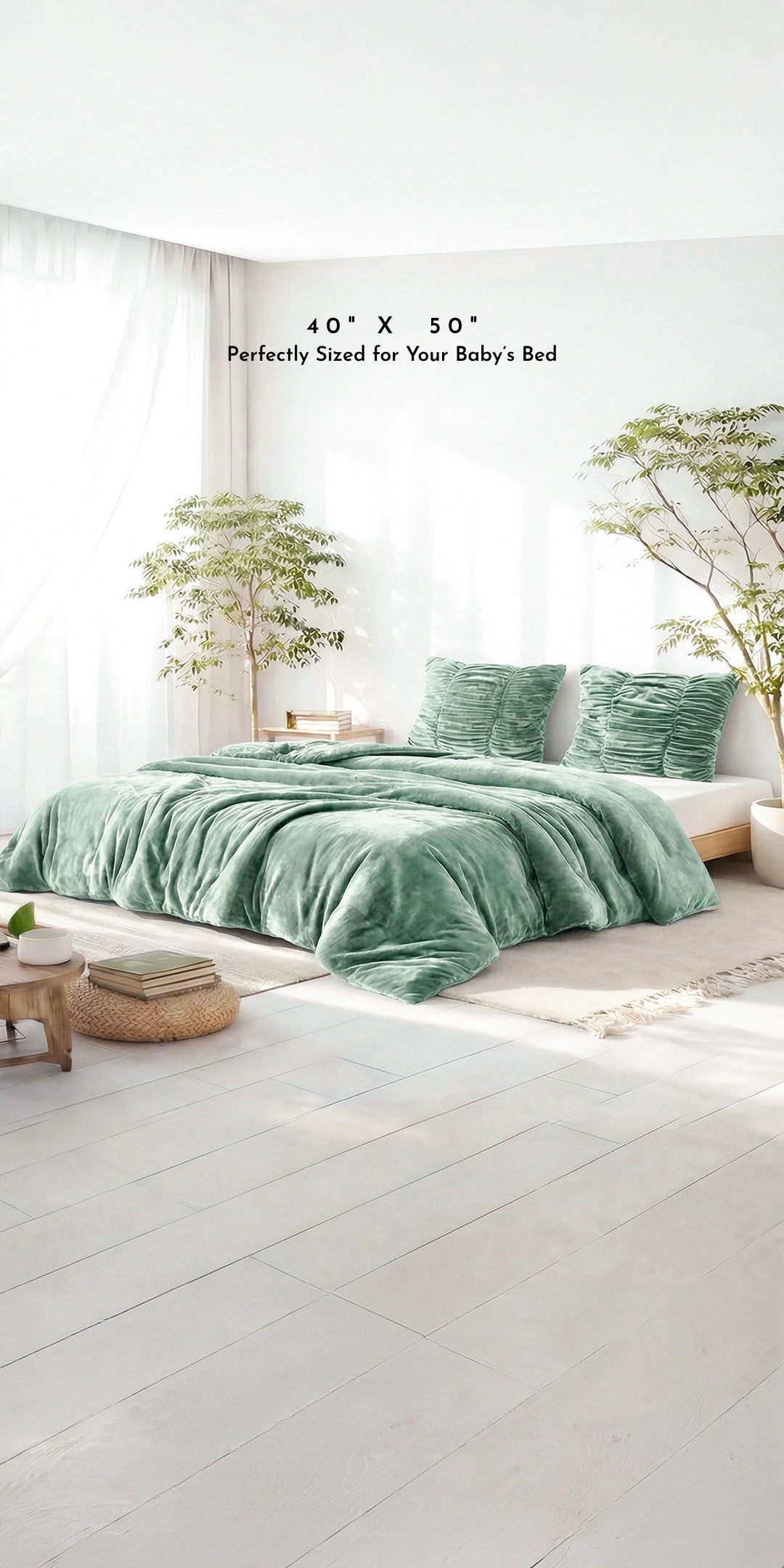 ZARF Reversible Baby Size Quilt With 1 Pillow Case & 1 Cushion Cover - Seafoam