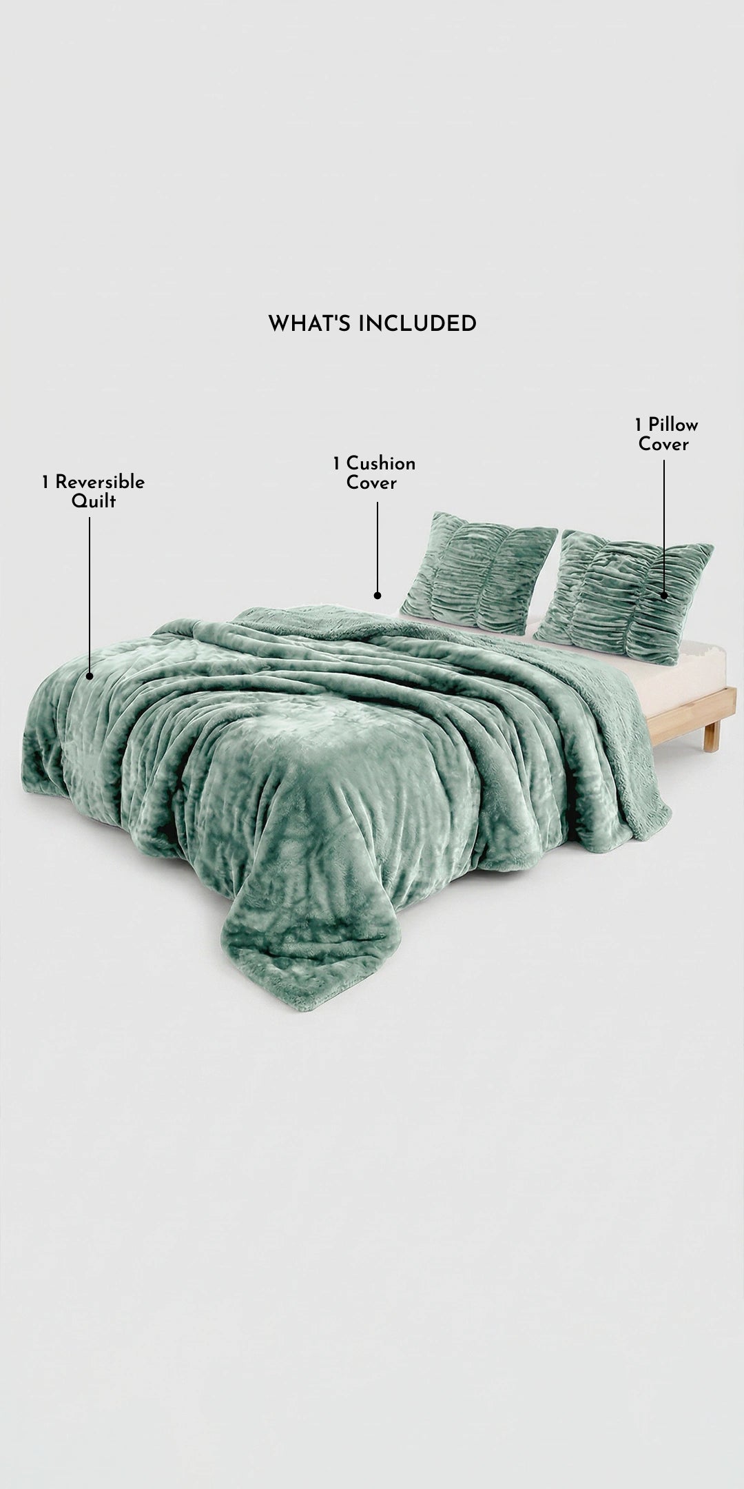 ZARF Reversible Baby Size Quilt With 1 Pillow Case & 1 Cushion Cover - Seafoam