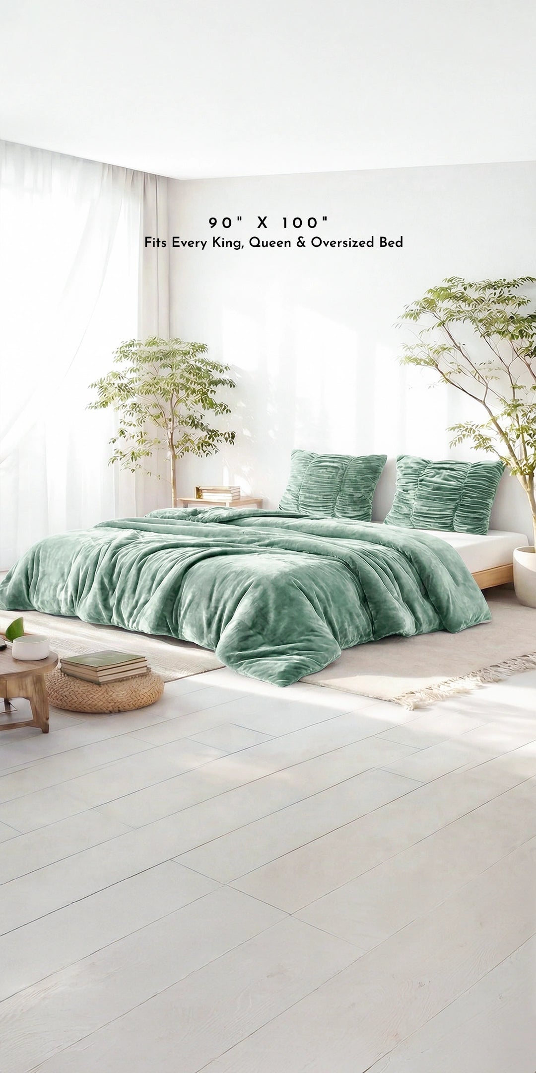 Zarf California King Size Reversible Quilt With 2 Cushion Covers - Seafoam