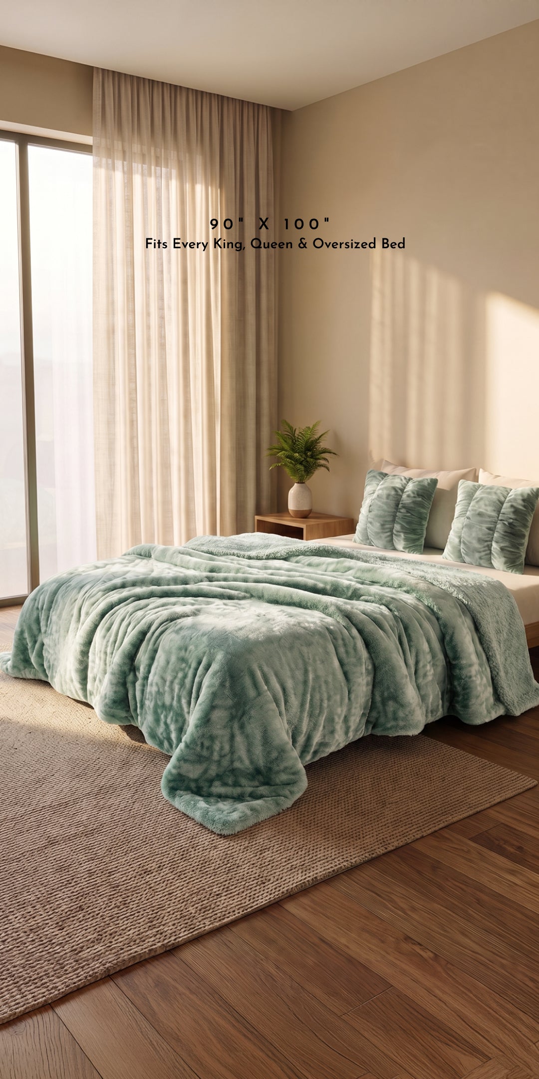 Zarf California King Size Reversible Quilt With 2 Cushion Covers - Seafoam
