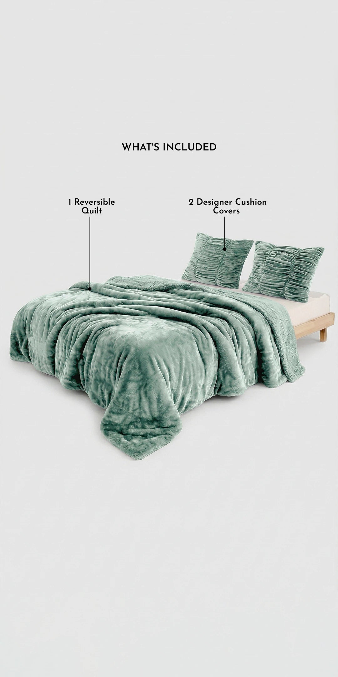 Zarf California King Size Reversible Quilt With 2 Cushion Covers - Seafoam
