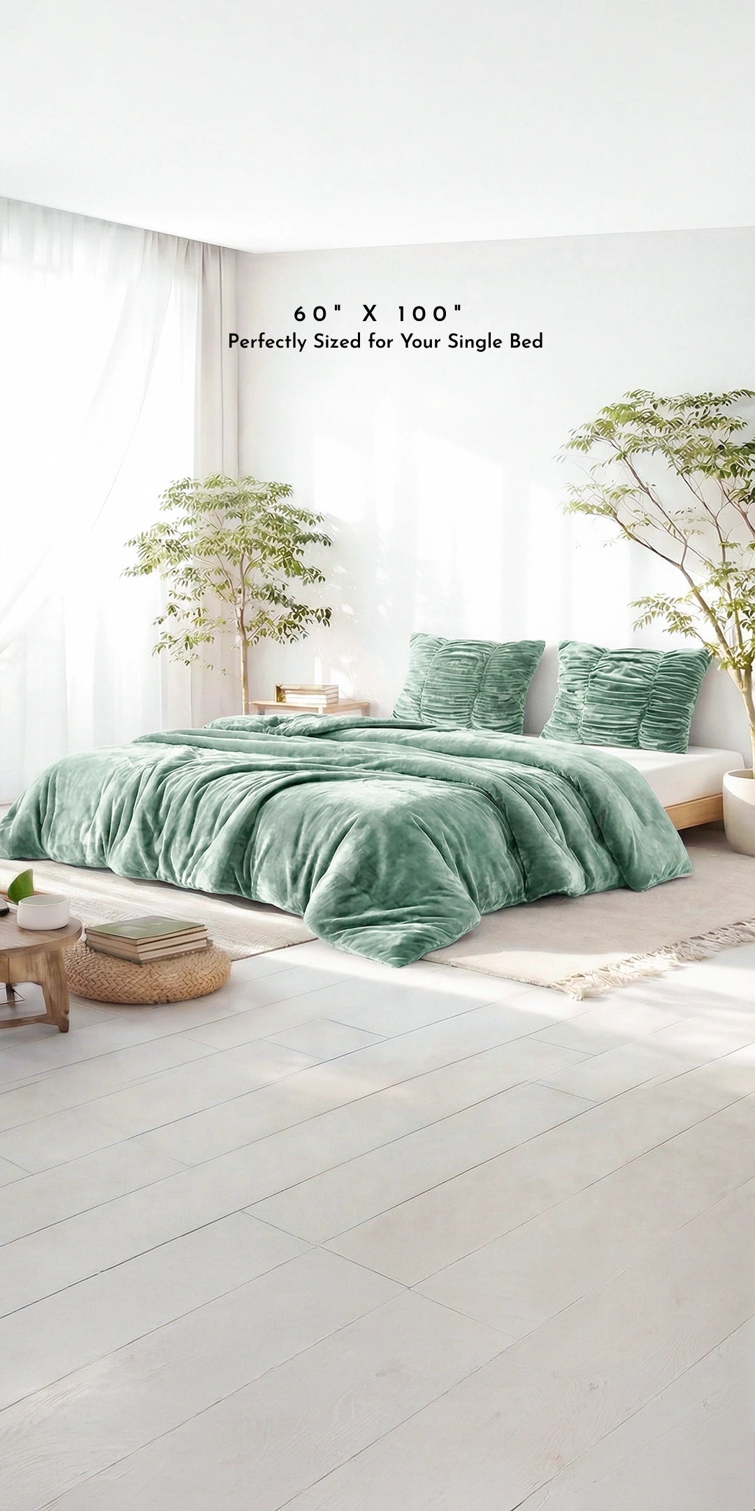 Zarf Reversible Quilt For Single Size Bed With 2 Cushion Covers - Seafoam