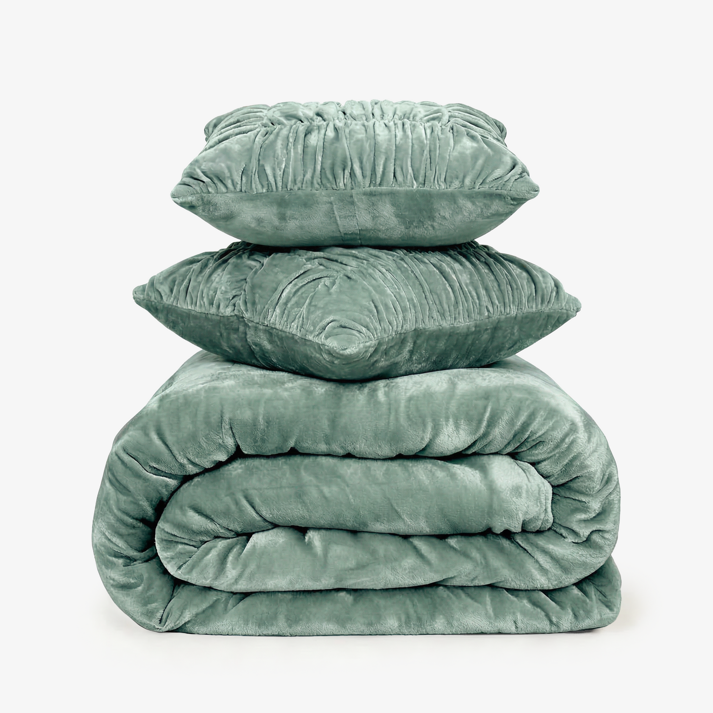 Zarf California King Size Reversible Quilt With 2 Cushion Covers - Seafoam