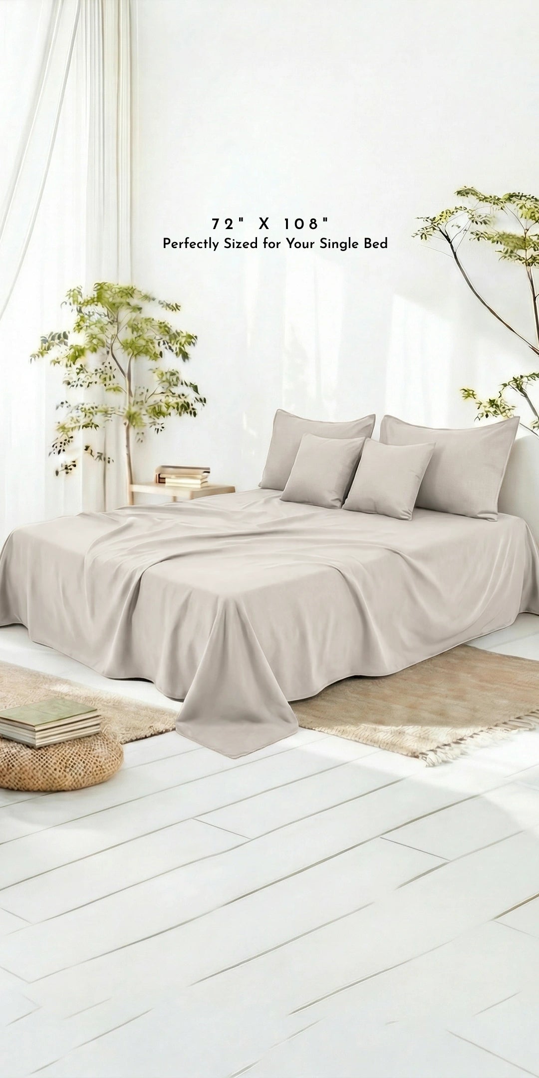 Zeries Egyptian Cotton Single Size Bedsheet With 2 Pillow Cases & 2 Cushion Covers - Shell
