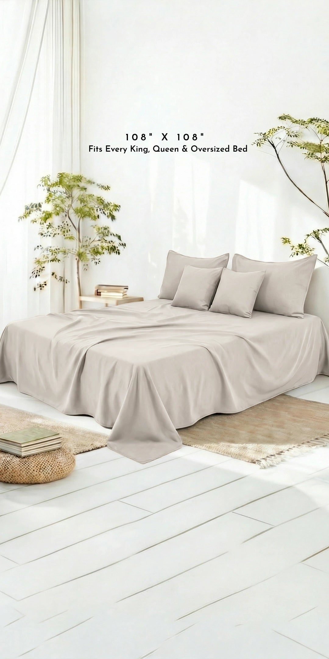 Zeries Egyptian Cotton Bedsheets With 2 Pillow Cases & 2 Cushion Covers - Shell