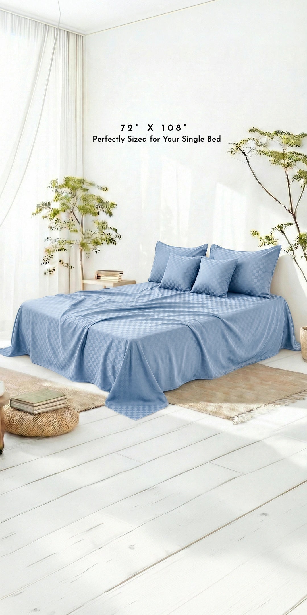 Zeries Egyptian Cotton Jacquard Single Size Bedsheet With 2 Pillow Cases & 2 Cushion Covers - Sienna