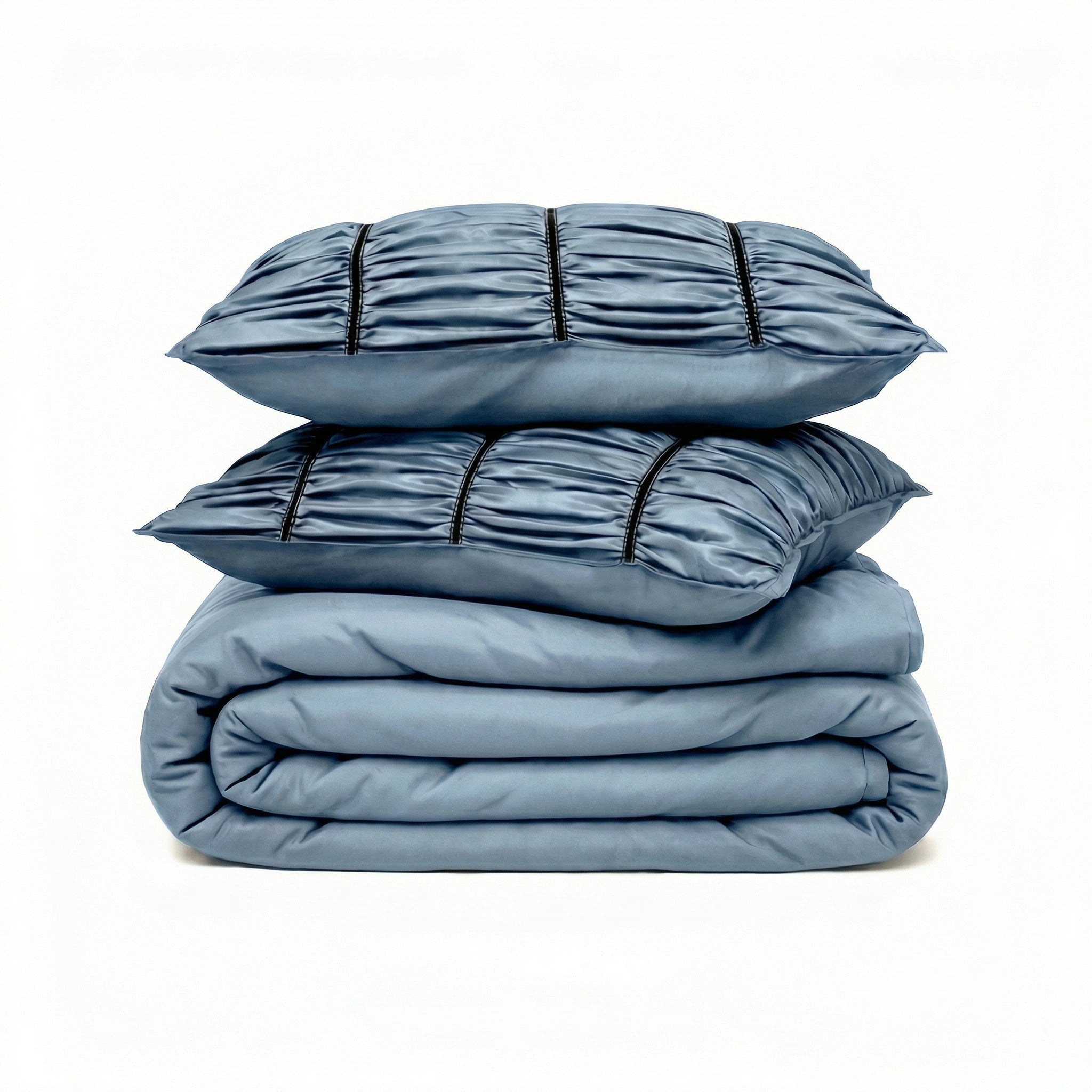 ZARF Italian Staple Weave Comforter For Single Size Bed With 2 Designer Pillow Cases, 2 Solid Pillowcases & 2 Cushion Covers - Skyline