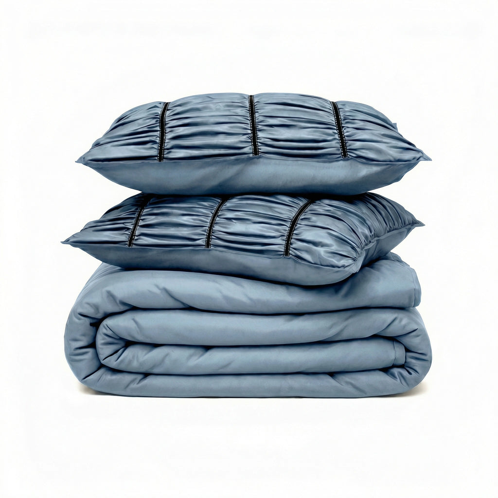 ZARF Italian Staple Weave Bedsheet With 2 Designer Pillow Cases, 2 Solid Pillowcases & 2 Cushion Covers - Skyline