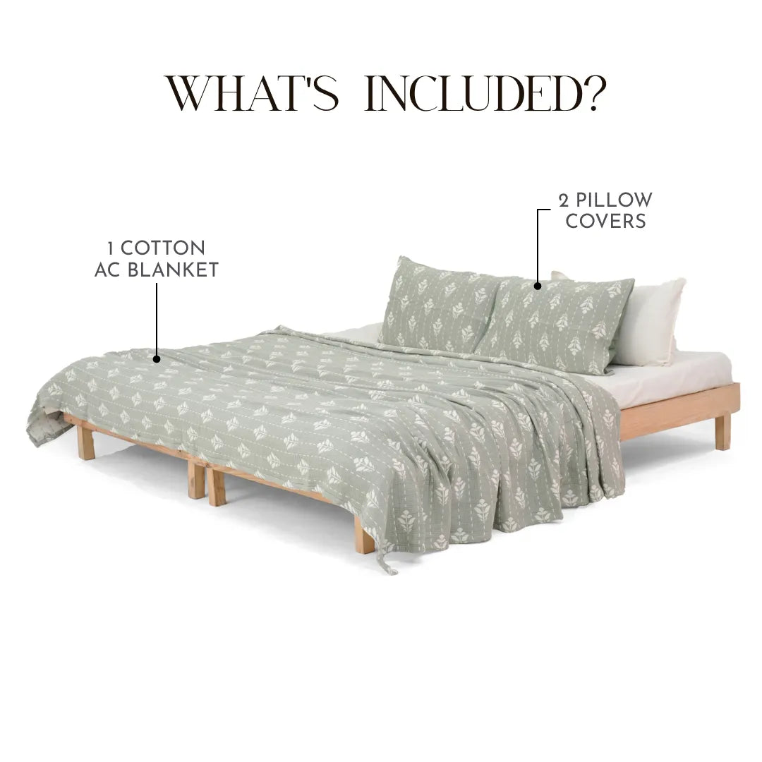Zarf California King Size Plush Cotton AC Blanket With 2 Pillow Cases - Snowshade