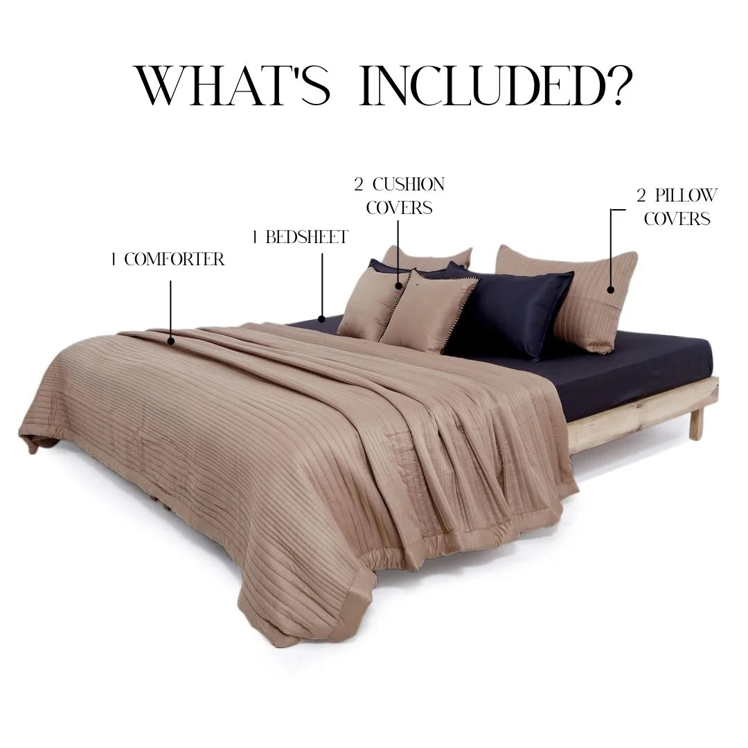 Zarf California AC Comforter Bedding Set Of 6 For Single Size Bed -Tan