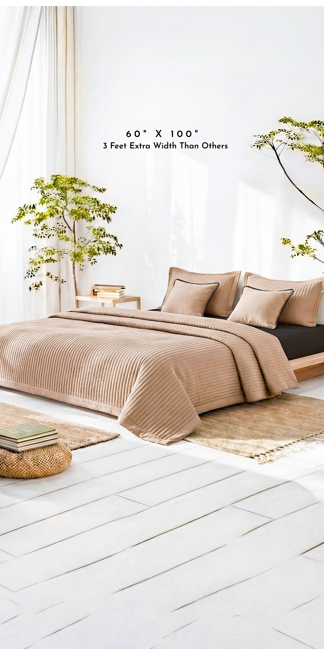Zarf AC Comforters For Single Size Bed With 2 Pillow Cases & 2 Cushion Covers - Tan