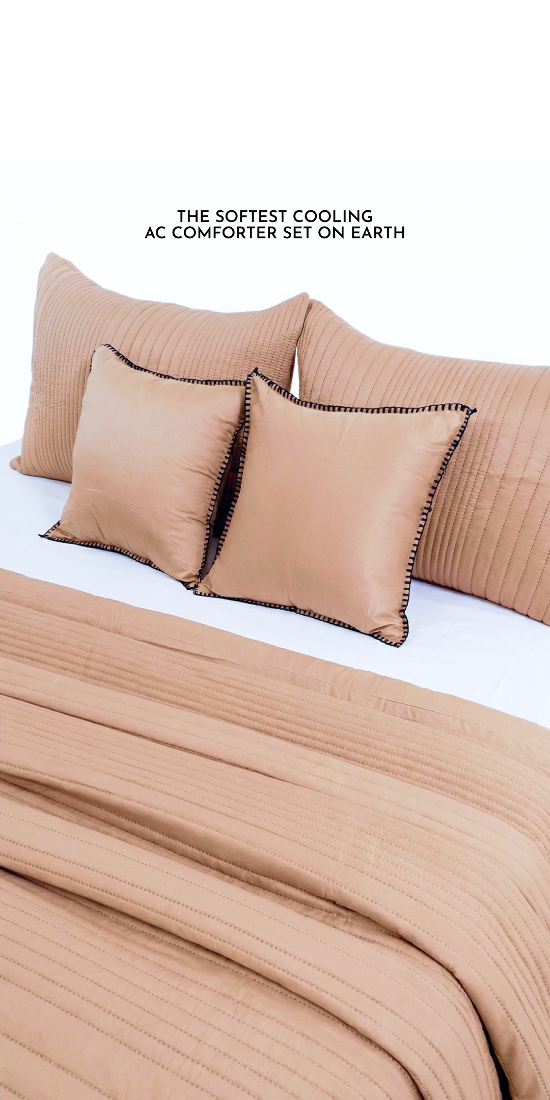 Zarf California King Size AC Comforters With 2 Pillow Cases & 2 Cushion Covers - Tan