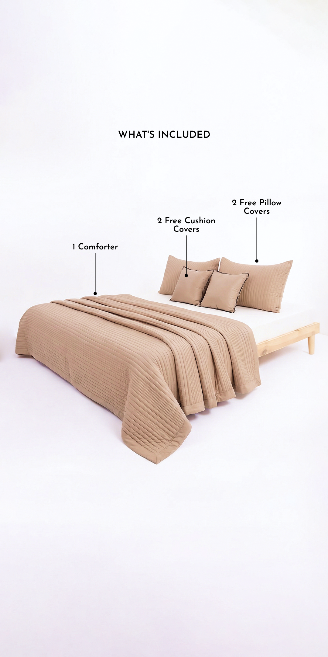 Zarf California King Size AC Comforters With 2 Pillow Cases & 2 Cushion Covers - Tan