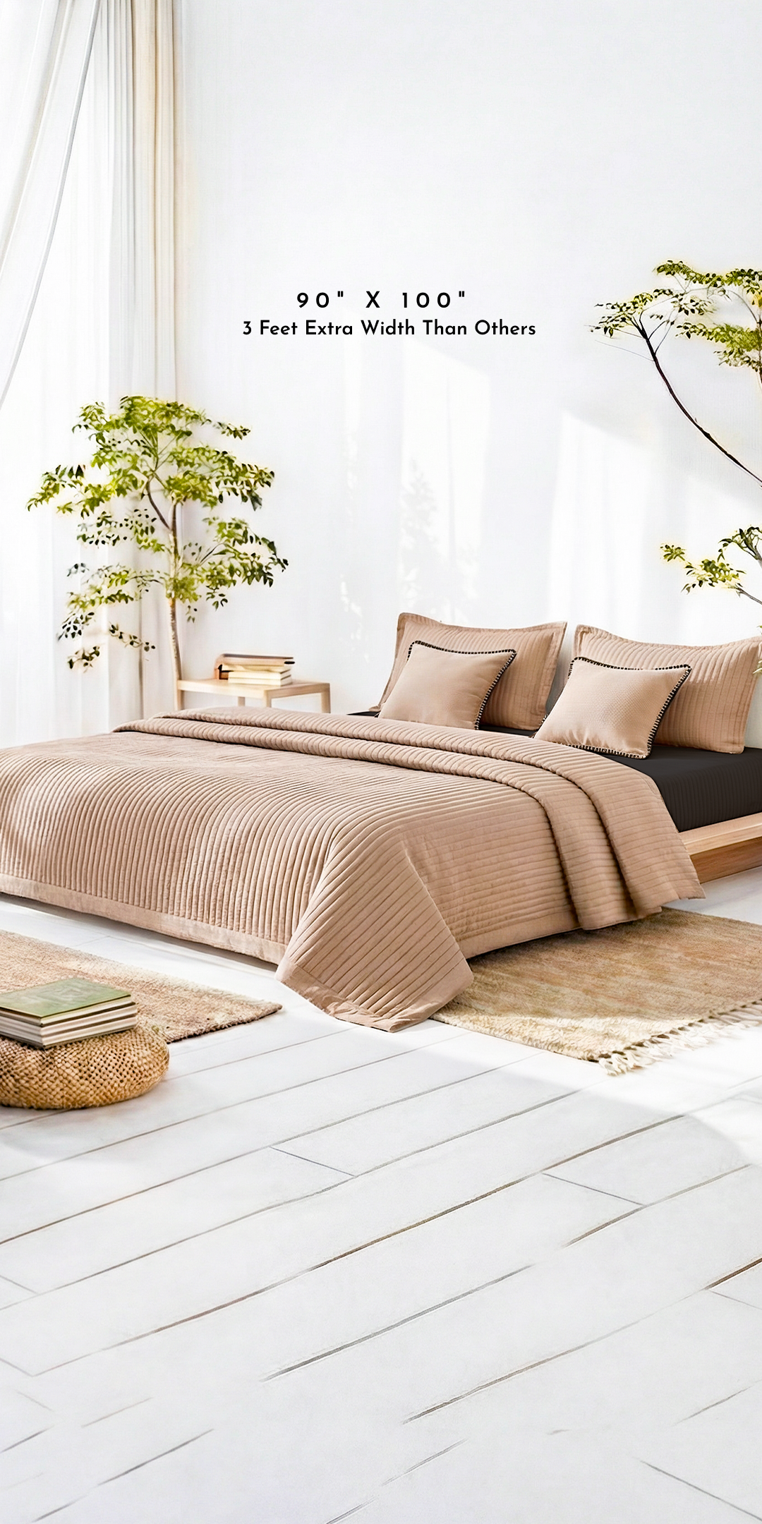 Zarf California King Size AC Comforters With 2 Pillow Cases & 2 Cushion Covers - Tan