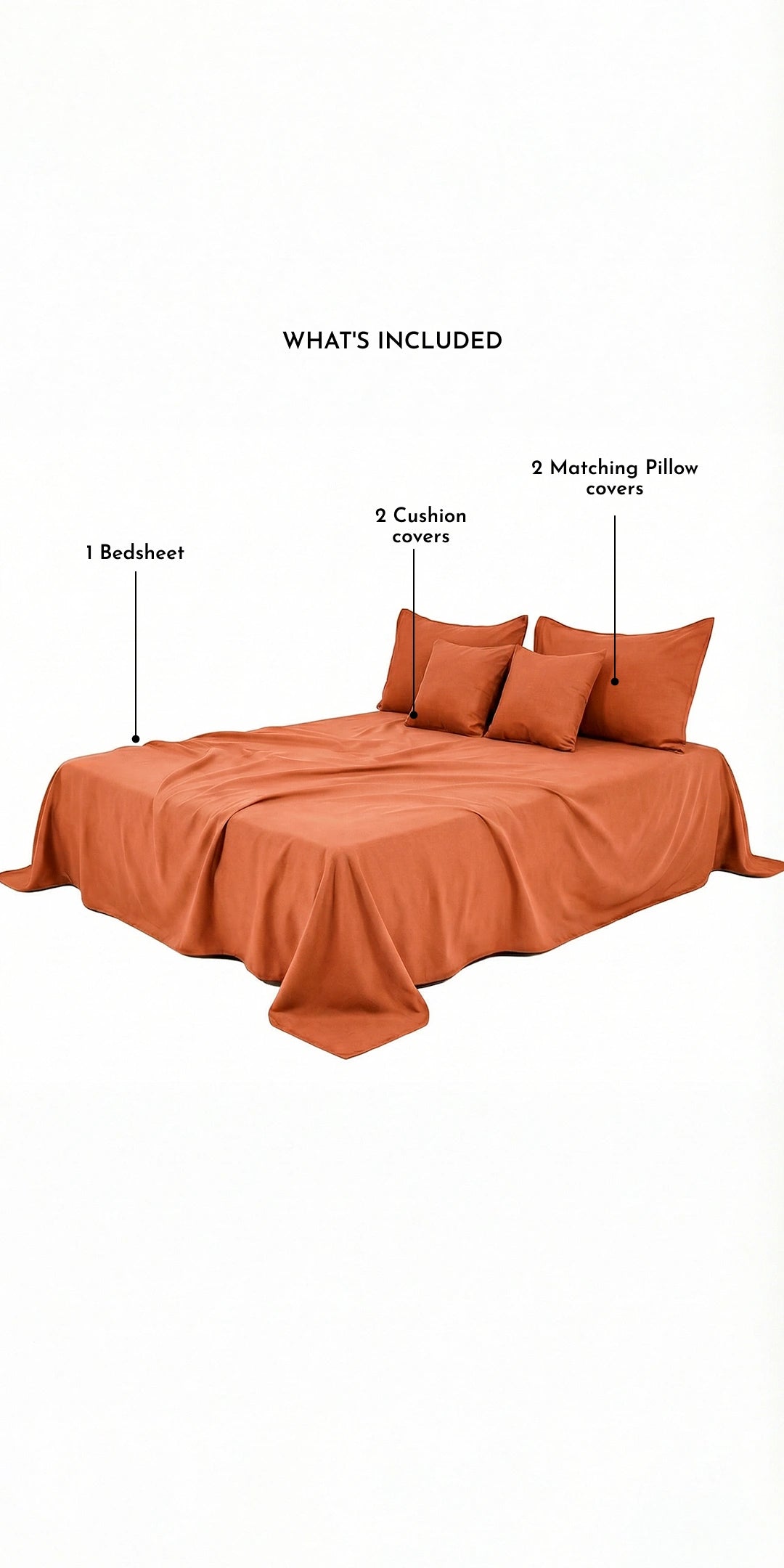 Zeries Egyptian Cotton Bedsheets With 2 Pillow Cases & 2 Cushion Covers - Terra