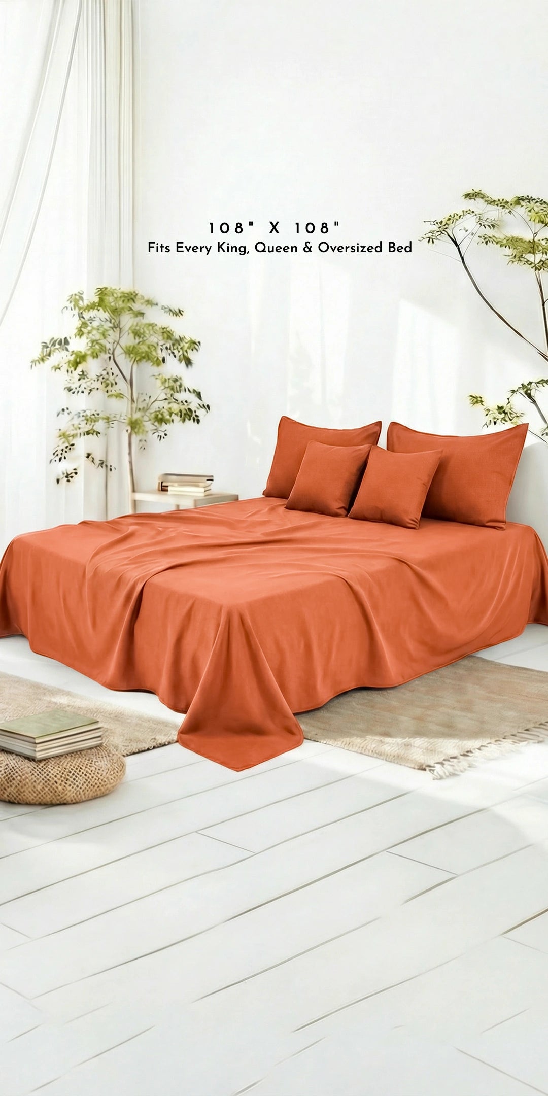 Zeries Egyptian Cotton Bedsheets With 2 Pillow Cases & 2 Cushion Covers - Terra