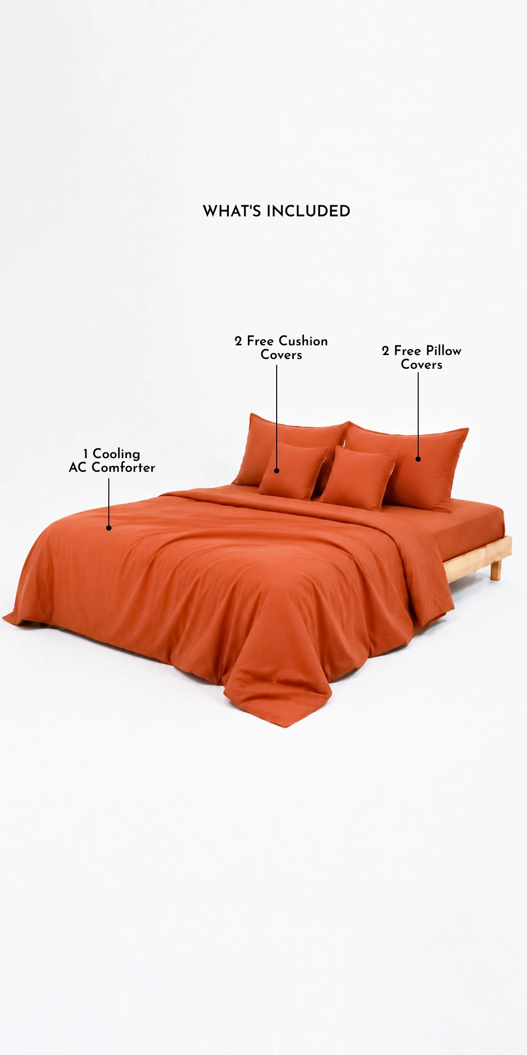 ZARF Egyptian Cotton Comforter For Single Size Bed With 2 Pillowcases & 2 Cushion Covers - Terra