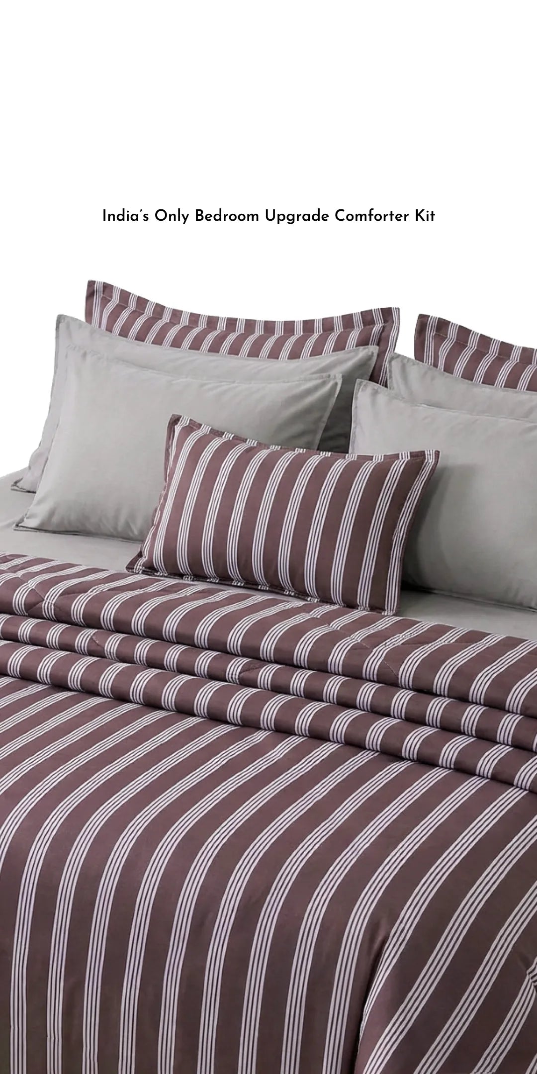 Zarf Linen Blend Bedding Set Of 9 For Single Size Bed -Truffle