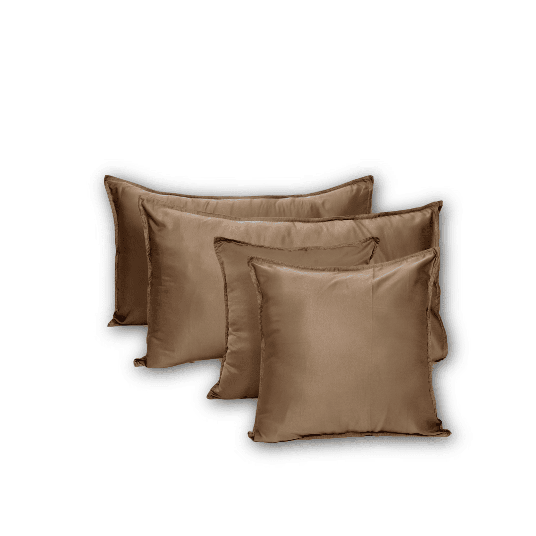 ZARF Italian Staple Weave Bedsheet With 2 Designer Pillow Cases, 2 Solid Pillowcases & 2 Cushion Covers - Caramel