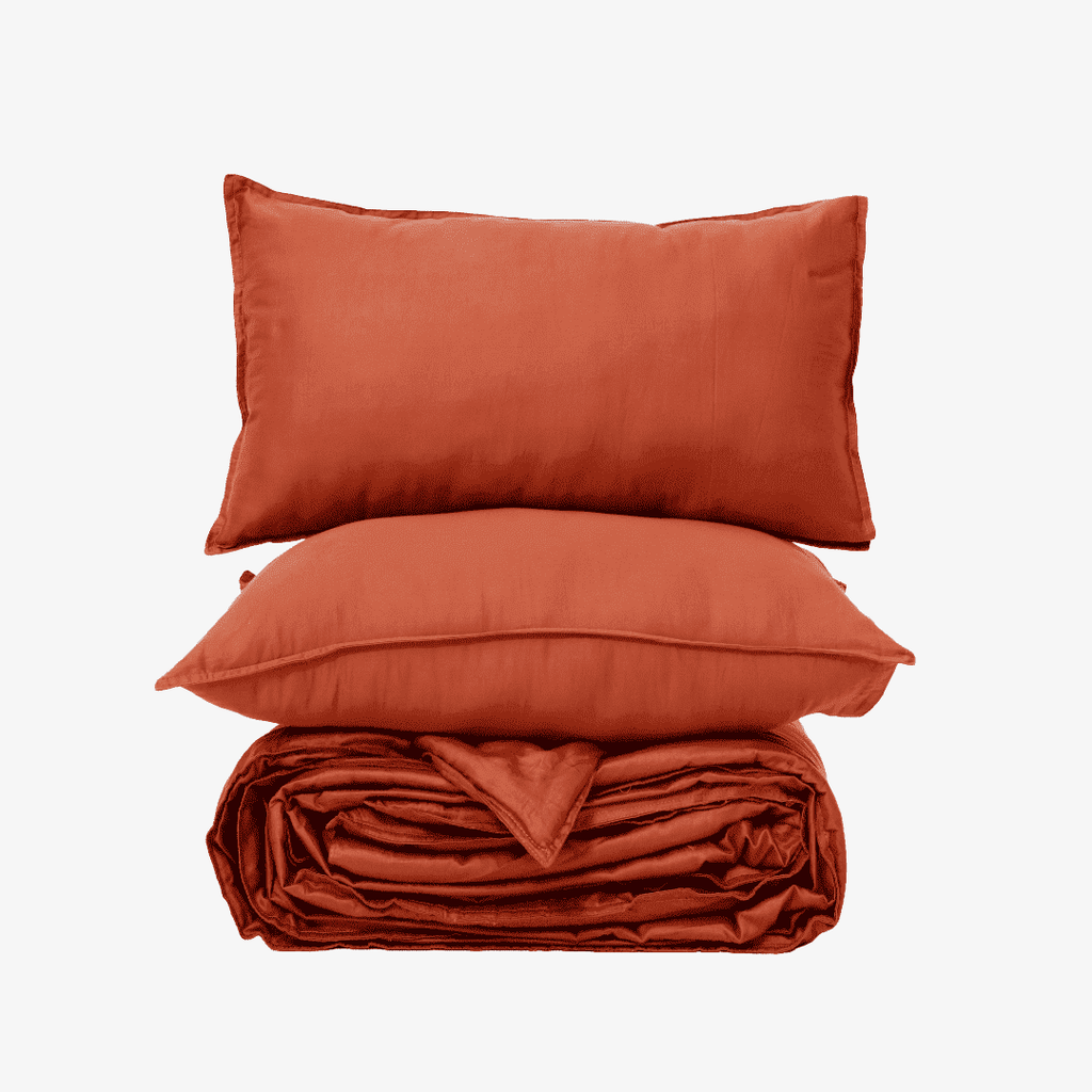 Zeries Egyptian Cotton Bedsheets With 2 Pillow Cases & 2 Cushion Covers - Terra