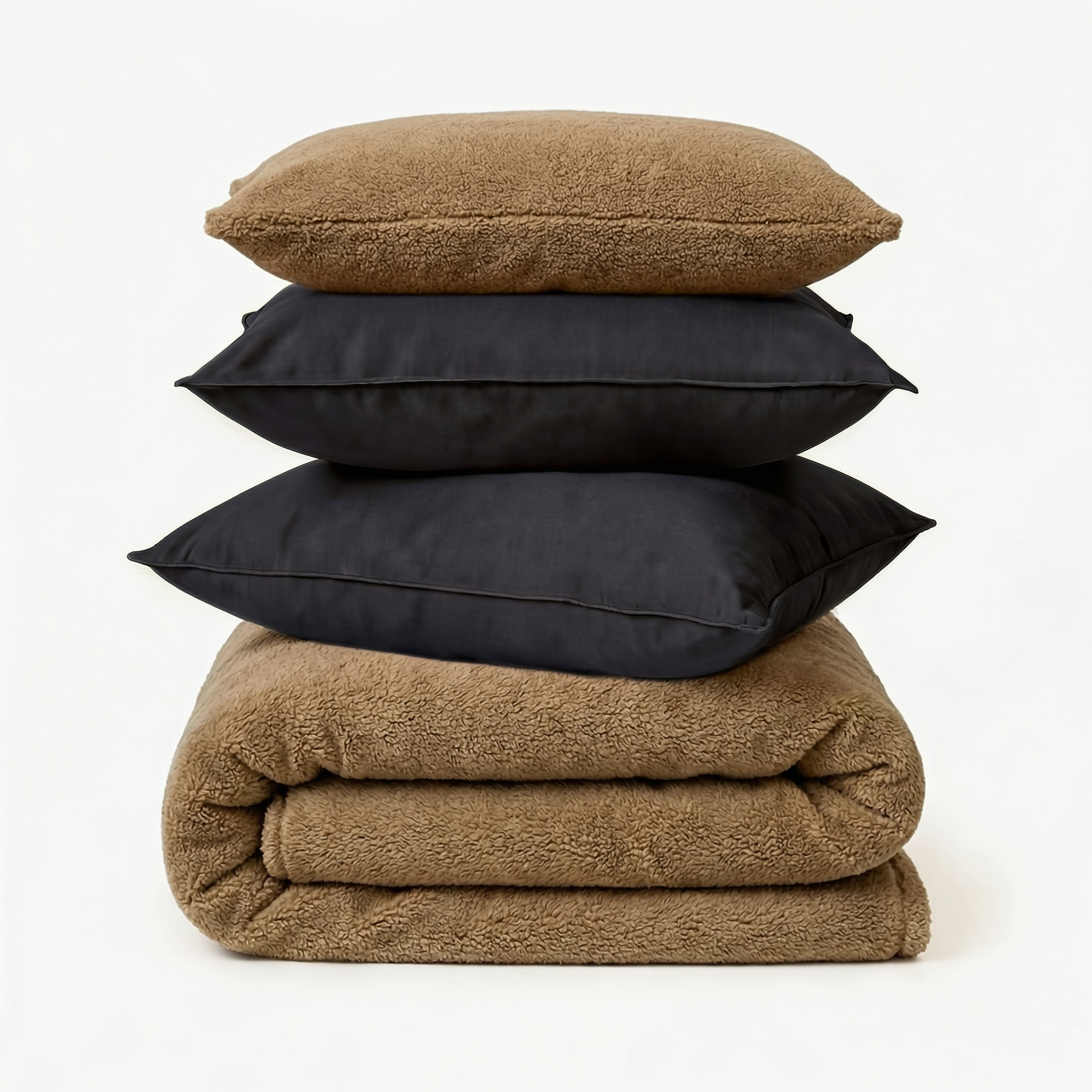 Faux Shearling Blanket With 2 pillowcases and 1 Breakfast Cushion cover  - Vanilla Ivory