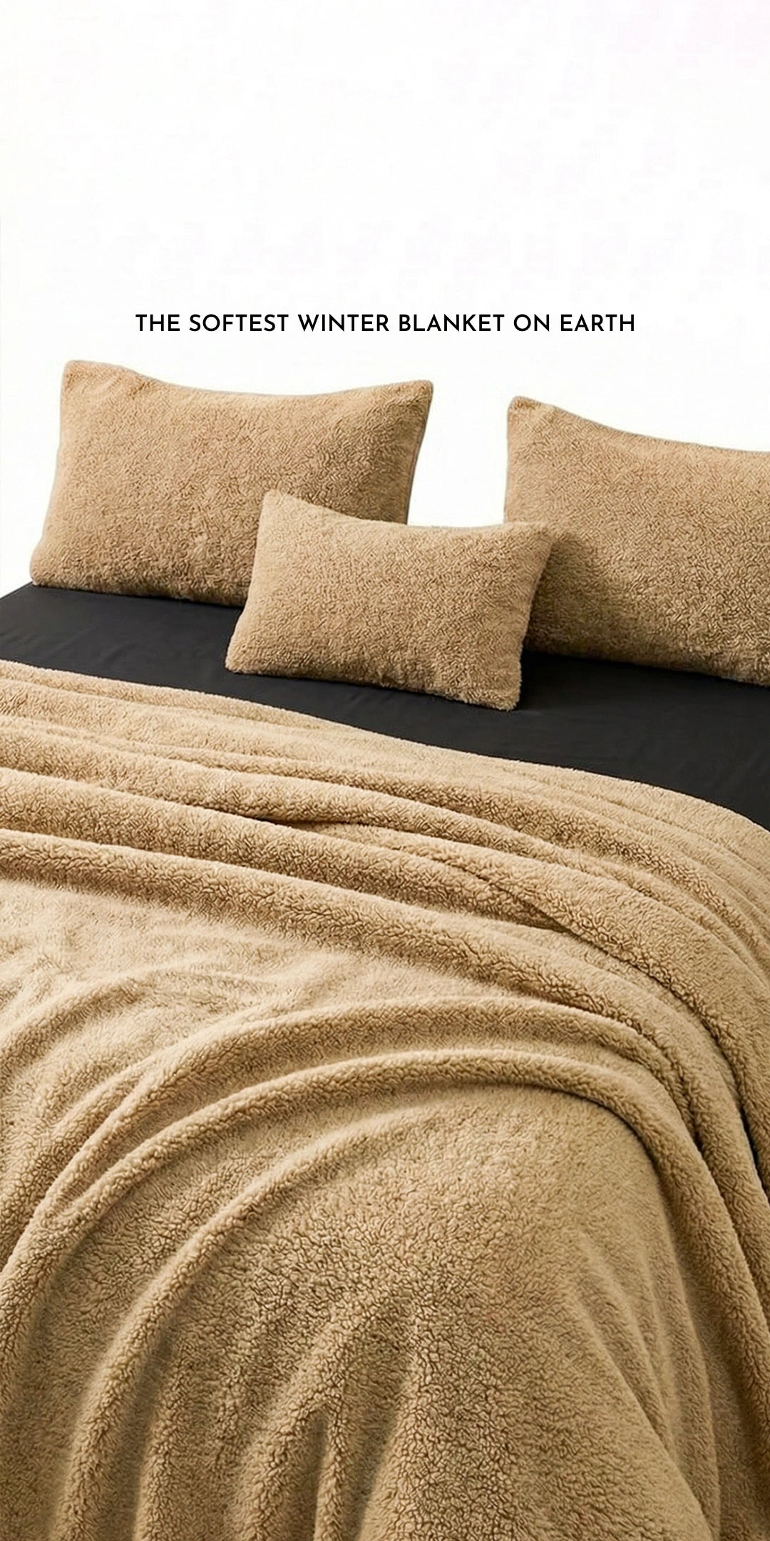 Faux Shearling Blanket With 2 pillowcases and 1 Breakfast Cushion cover  - Vanilla Ivory