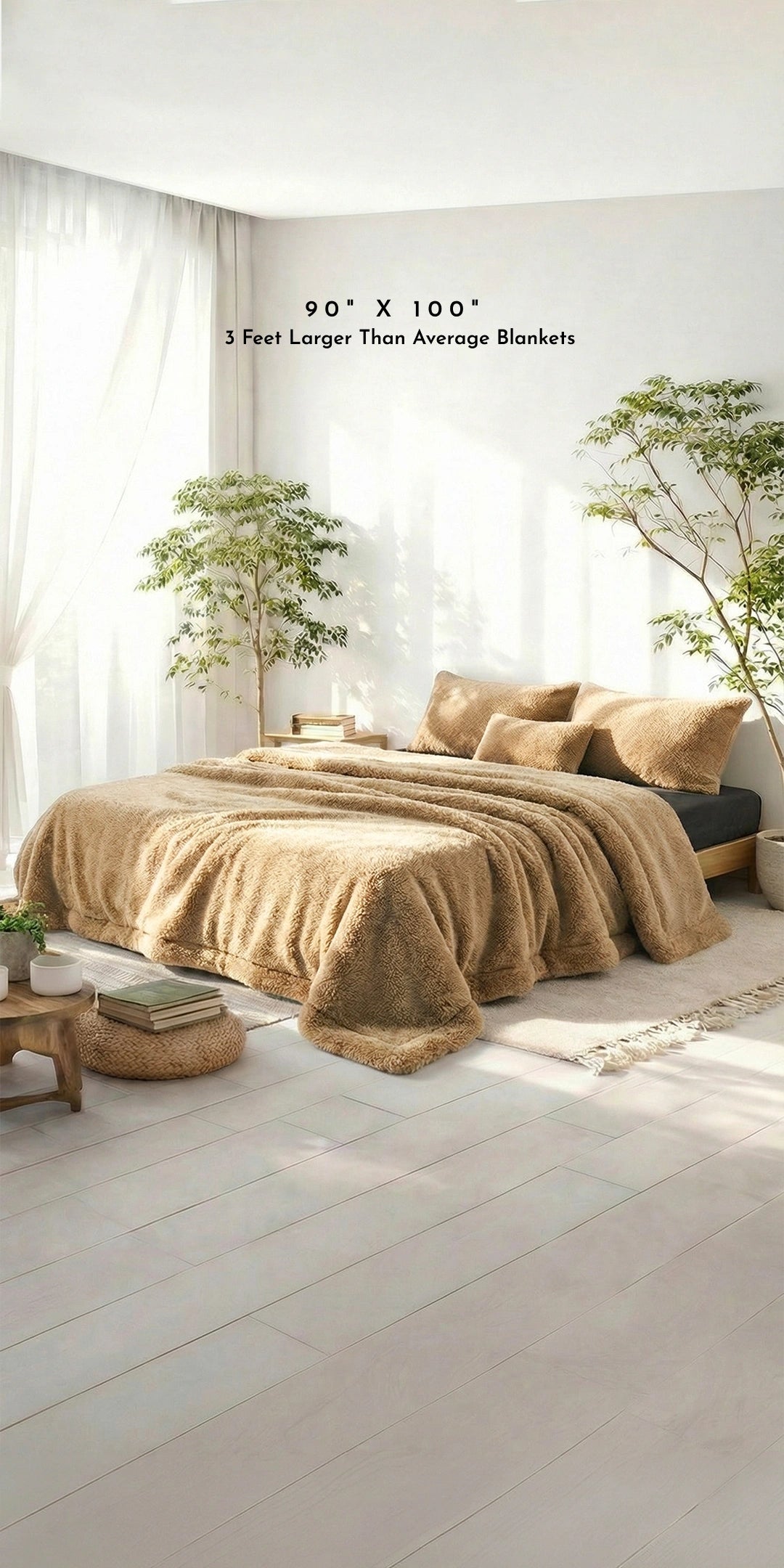Faux Shearling Blanket With 2 pillowcases and 1 Breakfast Cushion cover  - Vanilla Ivory