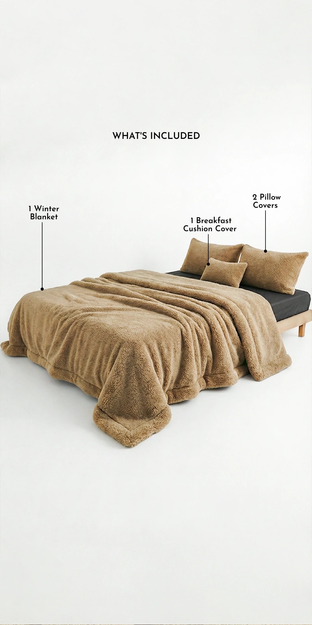 Faux Shearling Blanket With 2 pillowcases and 1 Breakfast Cushion cover  - Vanilla Ivory