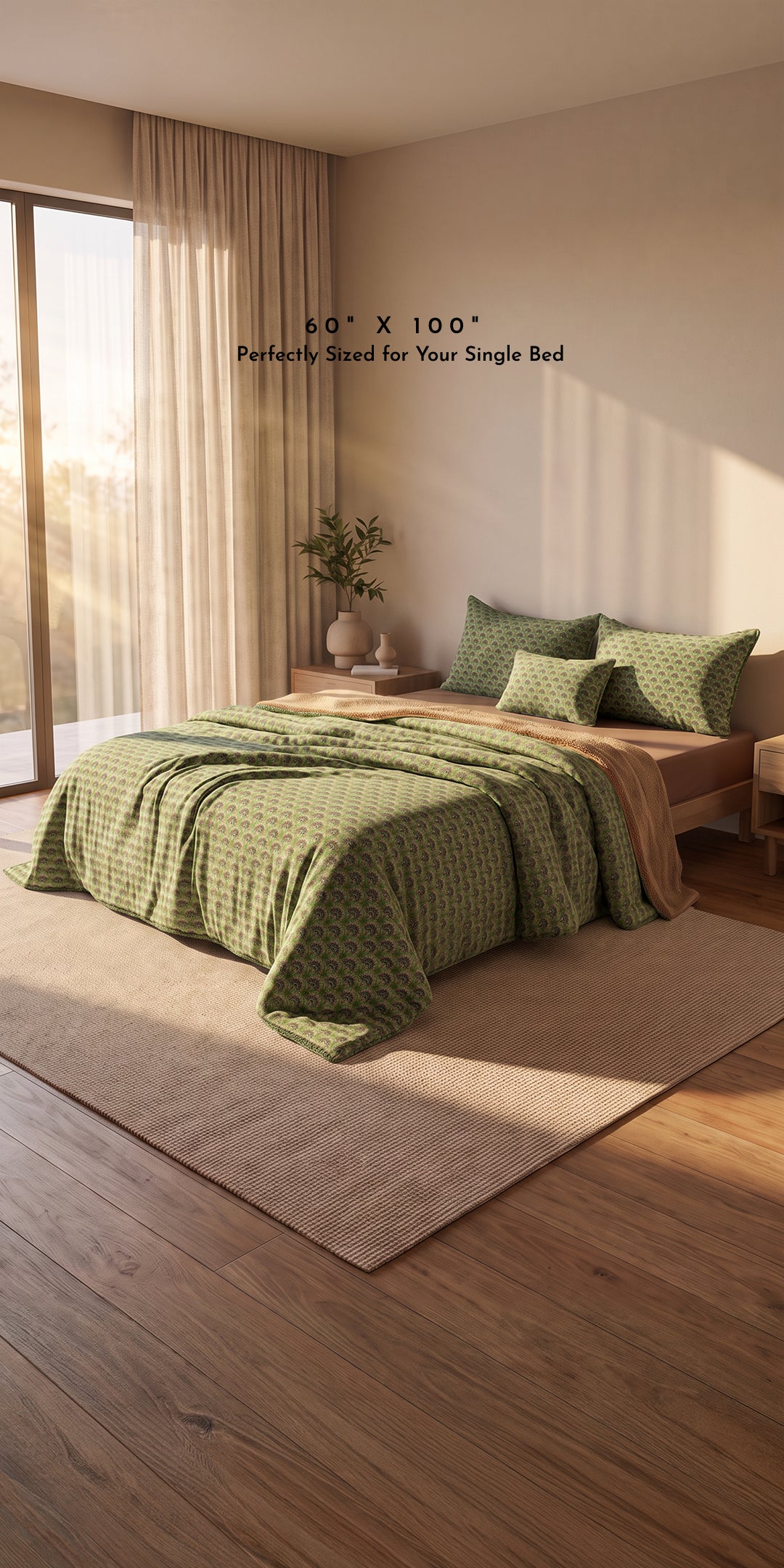 Zarf California Single Size Reversible Quilt  With 2 pillowcases and 1 Breakfast Cushion cover  - Vanya (Limited Edition)