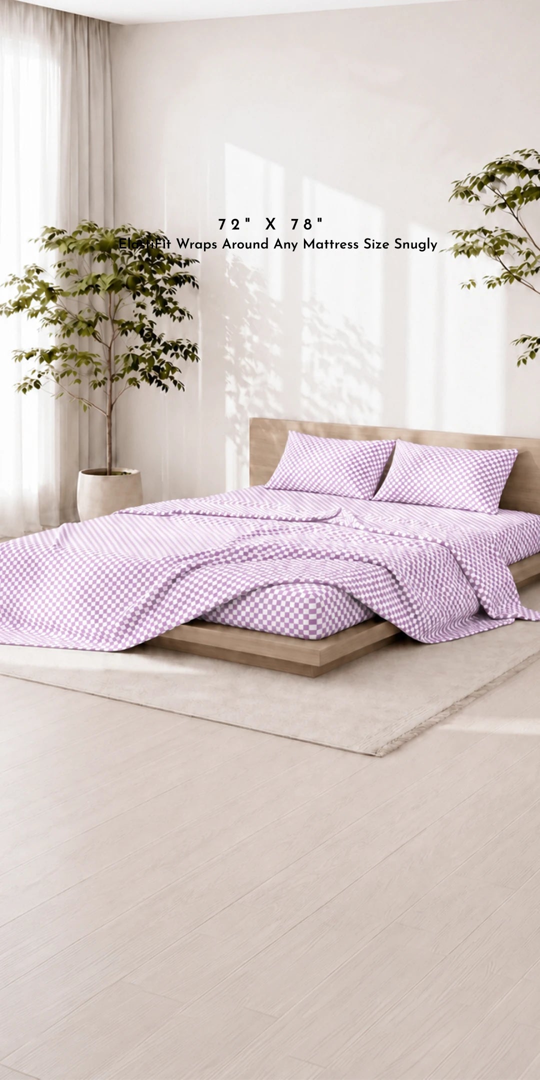 ZERIES PERCALE WEAVE EGYPTIAN COTTON FITTED BEDSHEET WITH 2 PILLOW CASES - Voilet