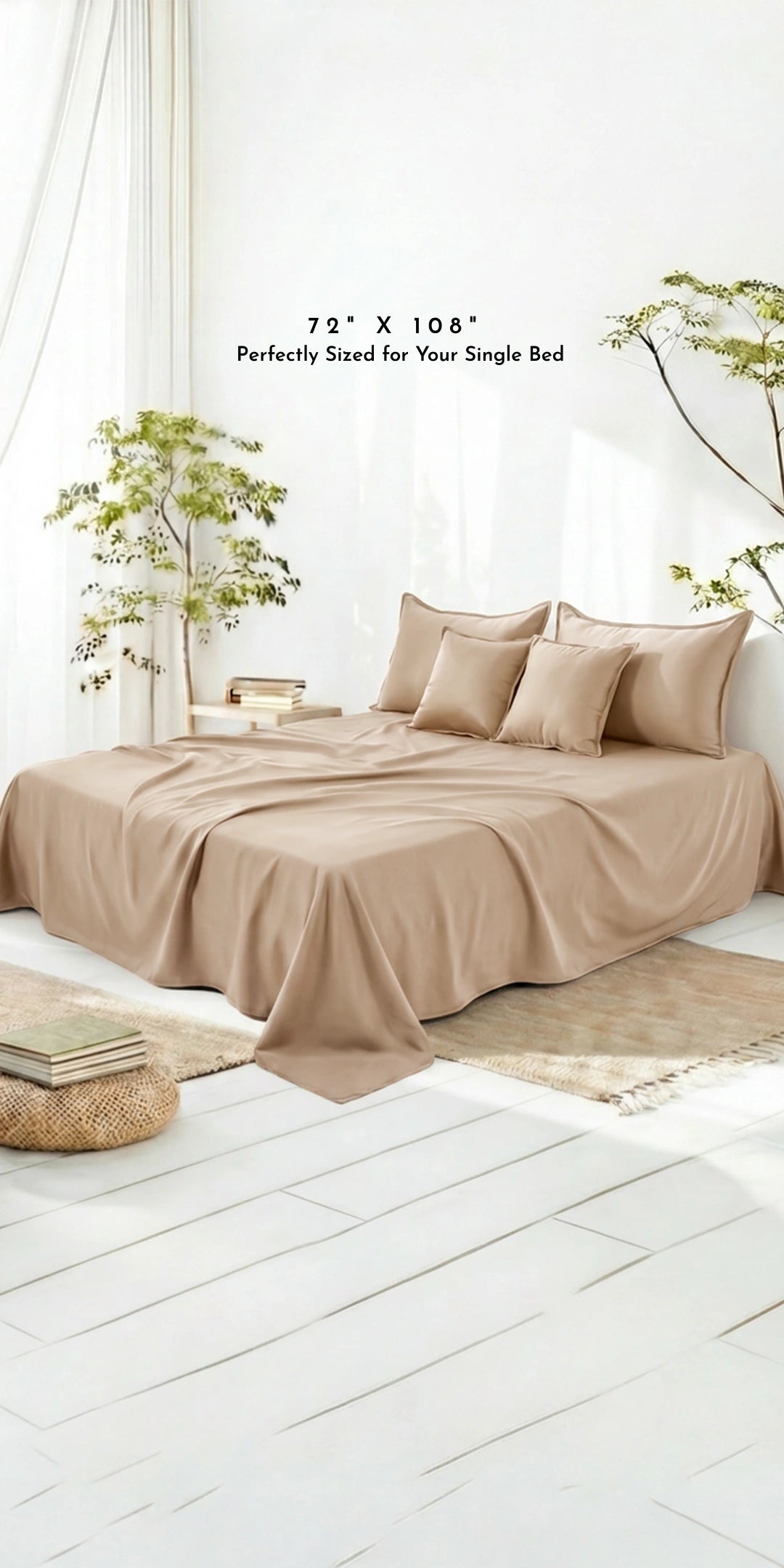 Zeries Egyptian Cotton Single Size Bedsheet With 2 Pillow Cases & 2 Cushion Covers - Walnut