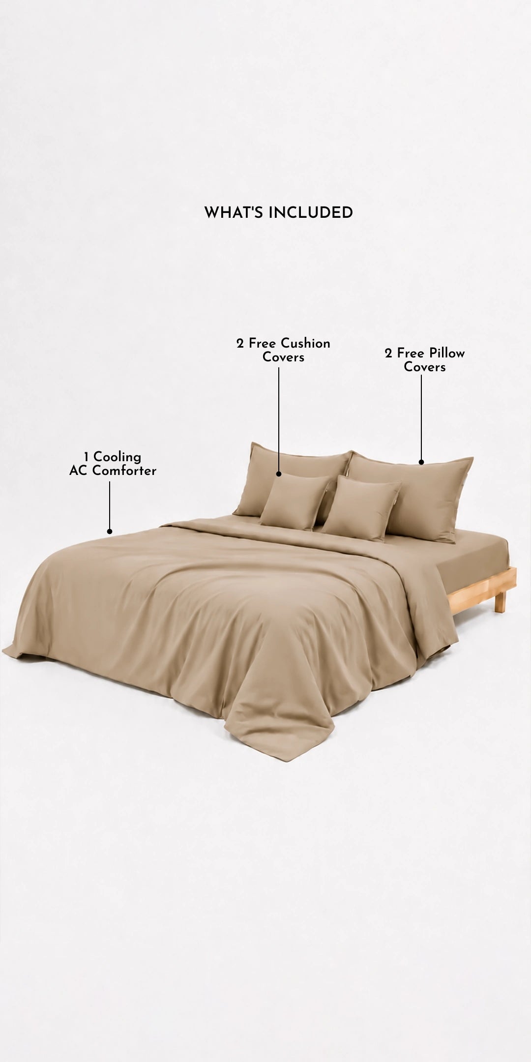 ZARF Egyptian Cotton Comforter For Single Size Bed With 2 Pillowcases & 2 Cushion Covers - Walnut