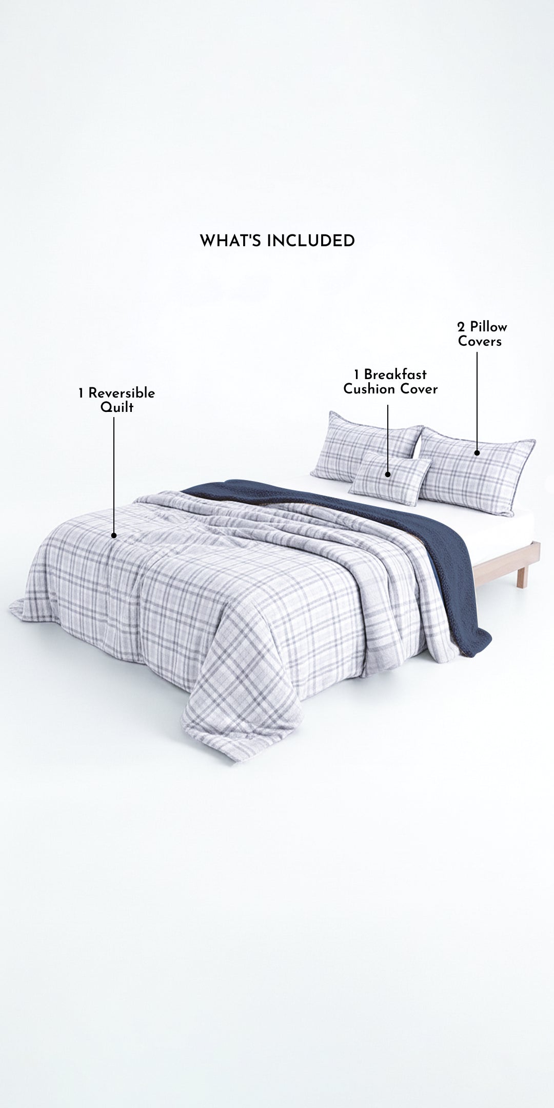 Zarf California King Size Reversible Quilt With 2 Pillow Covers and 1 Cushion Cover - Waverly