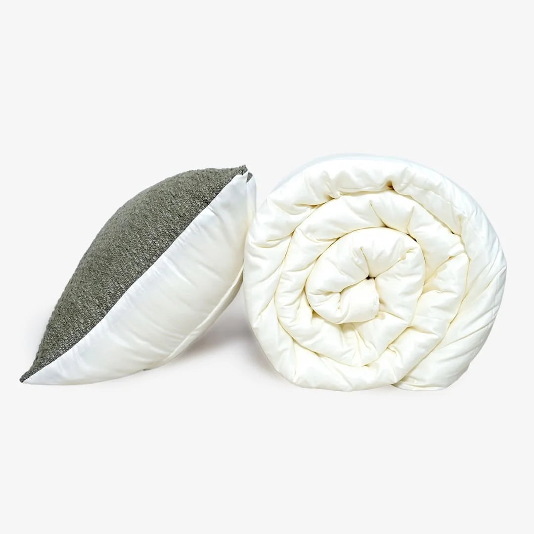 ZARF Italian Staple Weave Comforter With 2 Designer Pillow Cases 1 Breakfast Cushion Cover - Grain