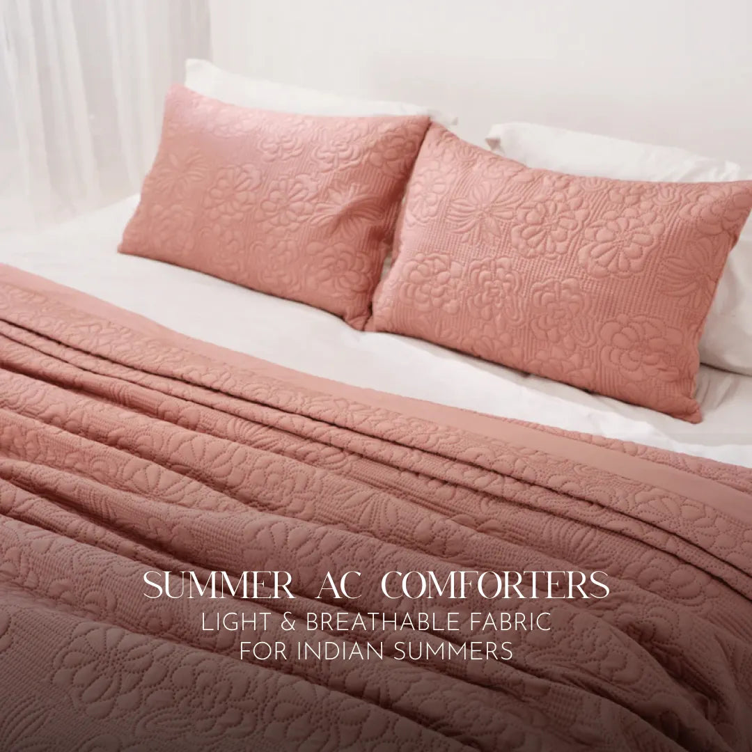 Zarf California King Size AC Comforter With 2 Pillow Cases & 2 Cushion Covers - Blush