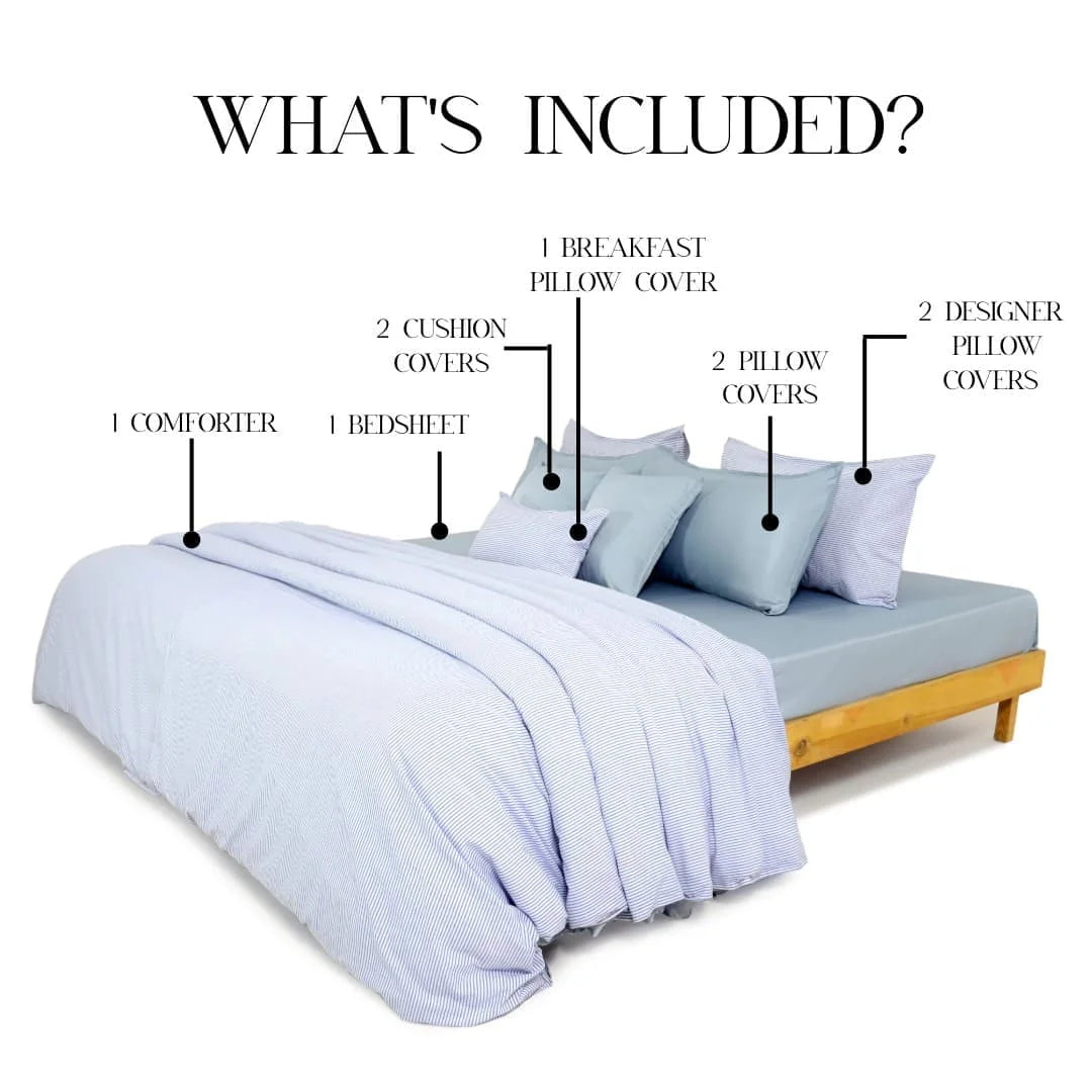 Zarf Linen Blend Bedding Set Of 9 - Breeze