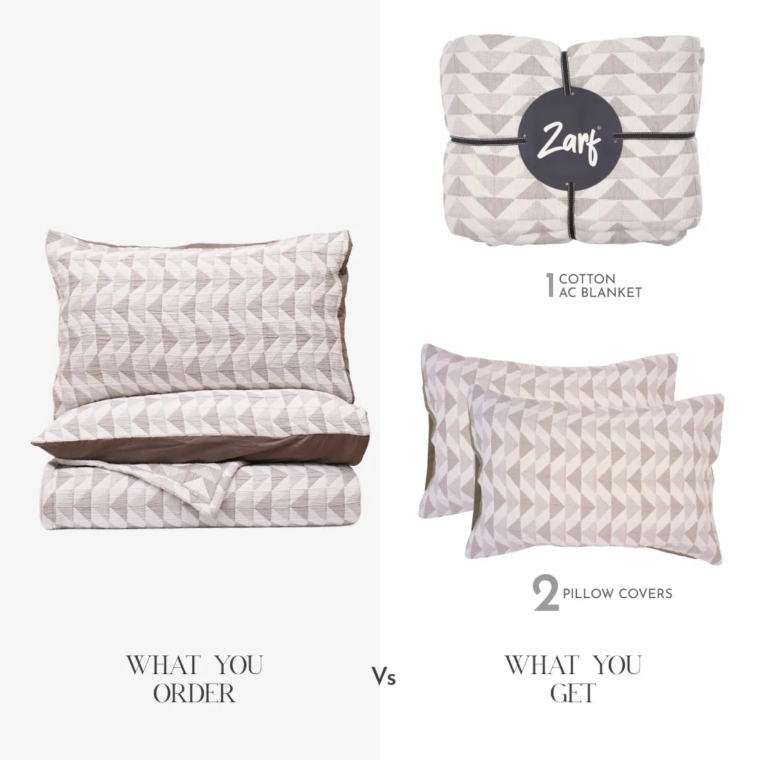 Zarf California King Size Plush Cotton AC Blanket With 2 Pillow Cases - Celestial Grey