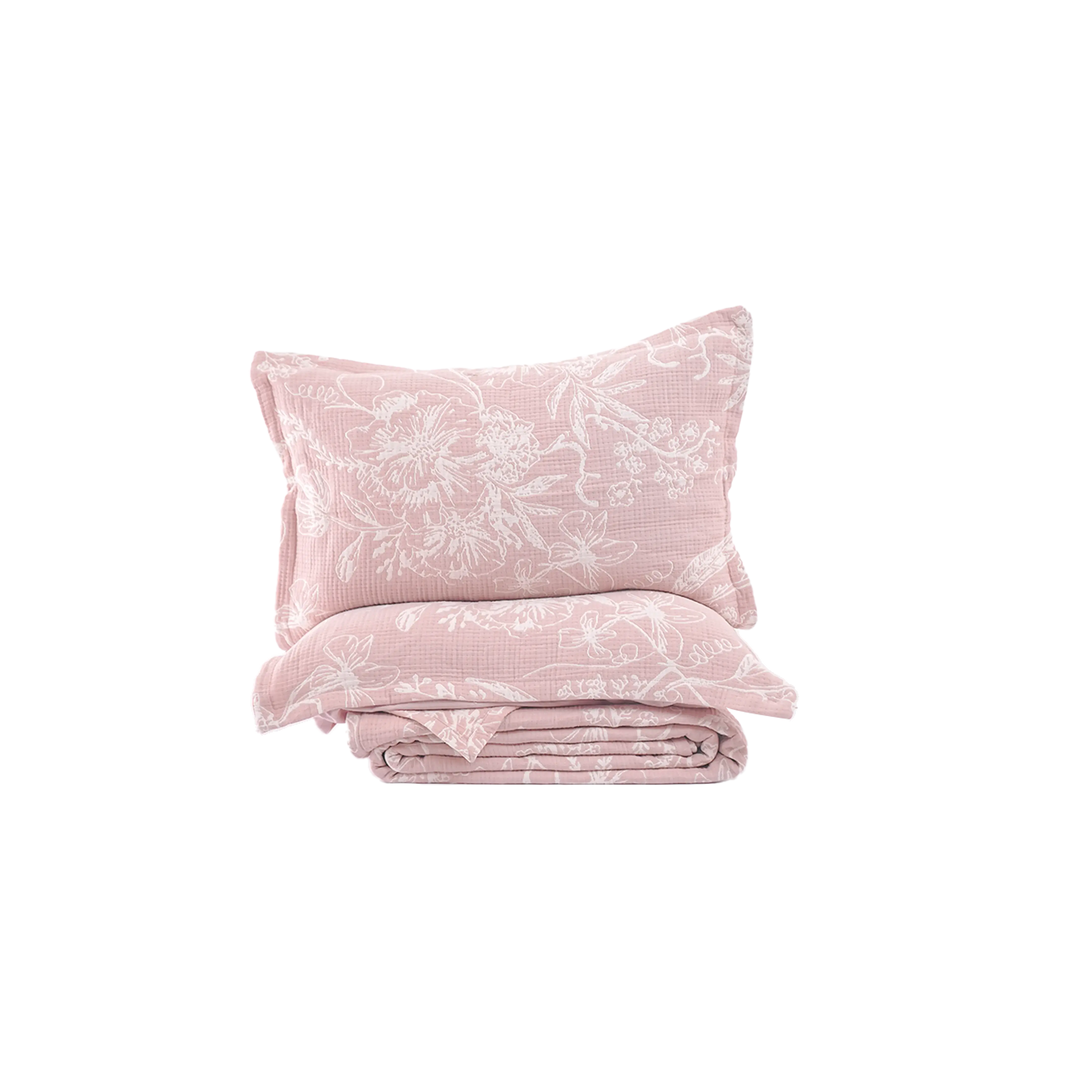 Zarf King Size Pure Cotton Cottage Blanket with 2 Pillowcases - Candyfloss