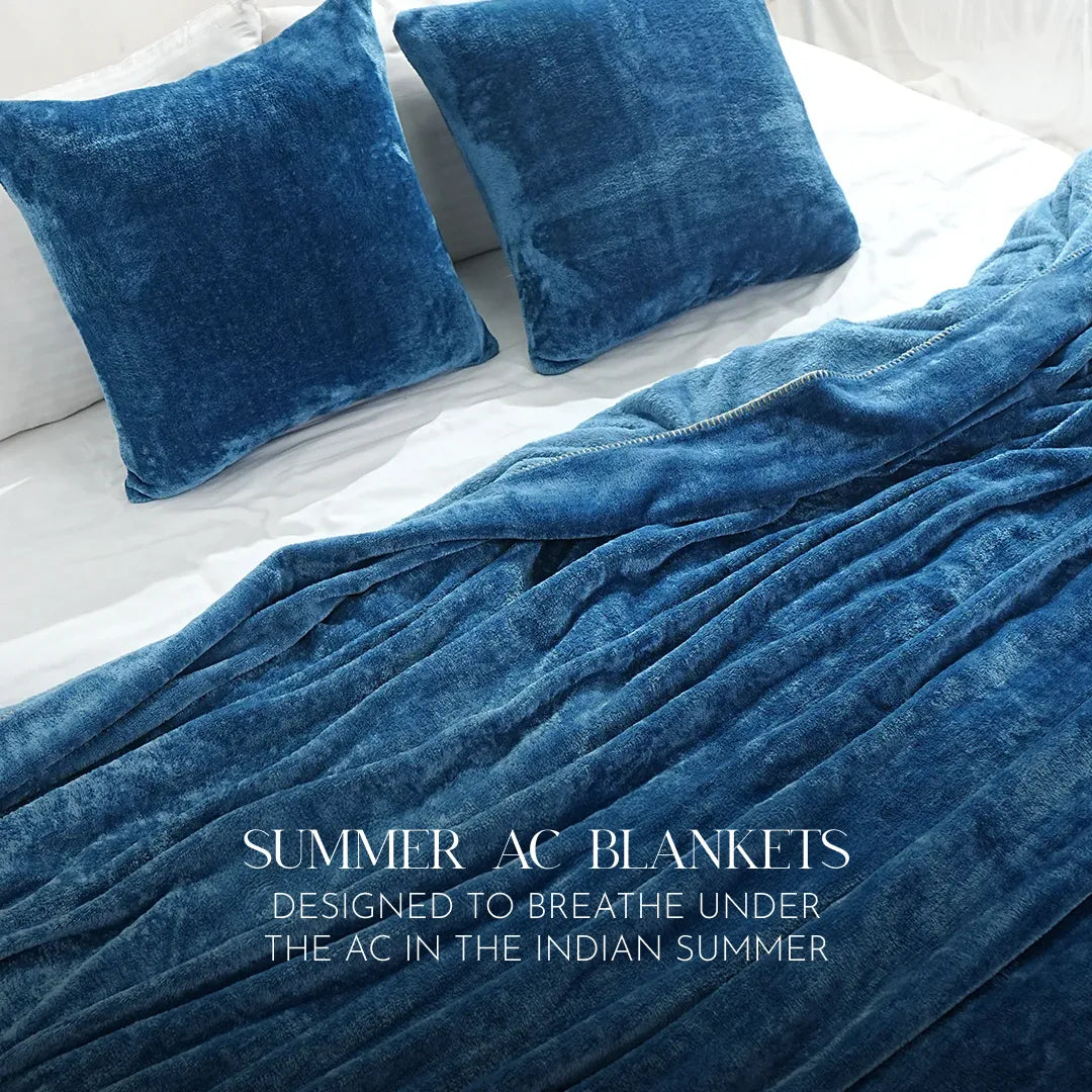 Zarf All-Season Premium AC Blanket With Two Cushion Covers - Cobalt