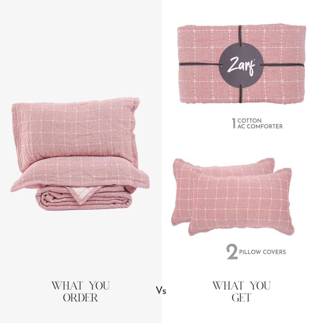 Zarf California King Size Plush Cotton AC Comforter With 2 Pillow Cases - Bloomist