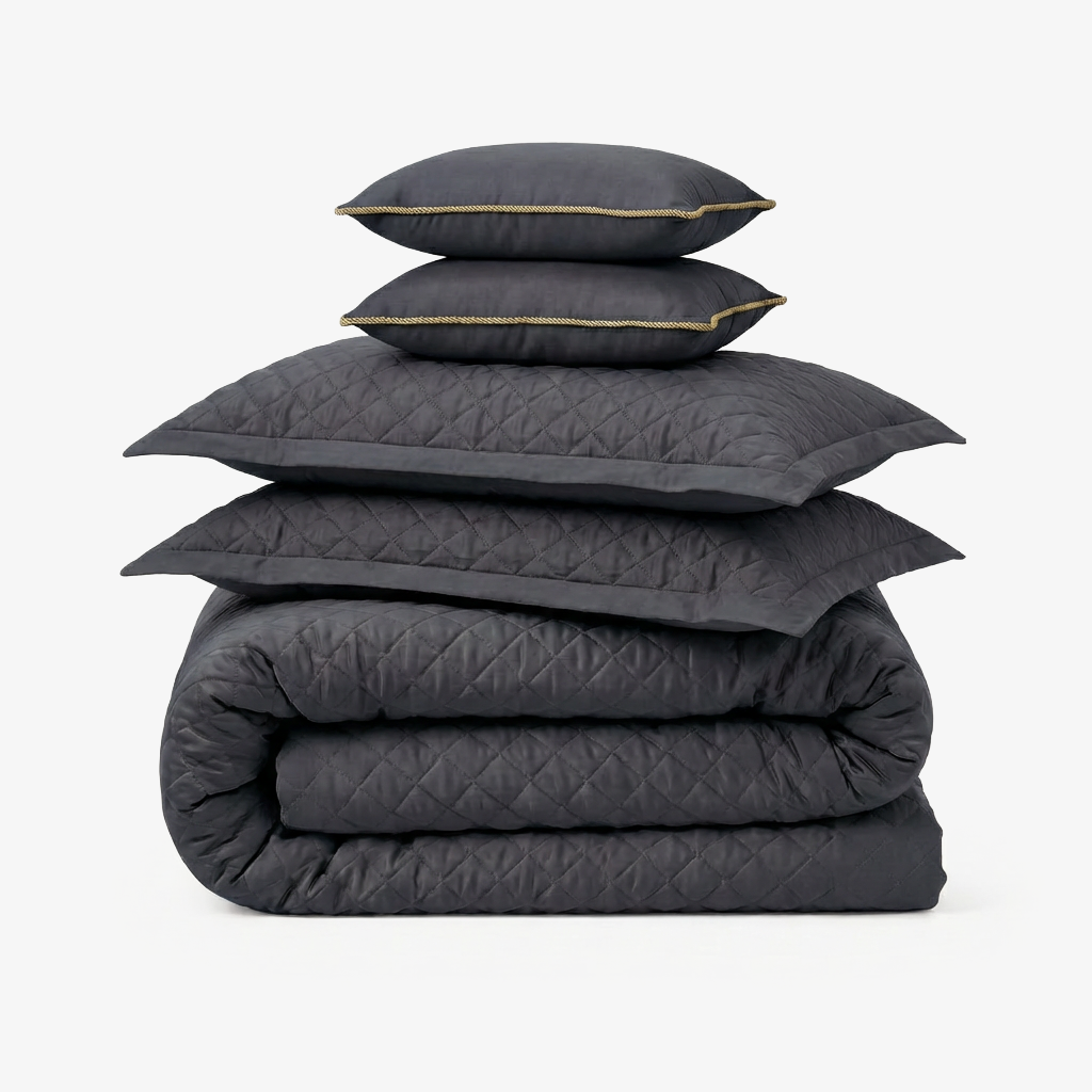 Zarf AC Comforters For Single Size Bed With 2 Pillow Cases & 2 Cushion Covers - Dark Grey