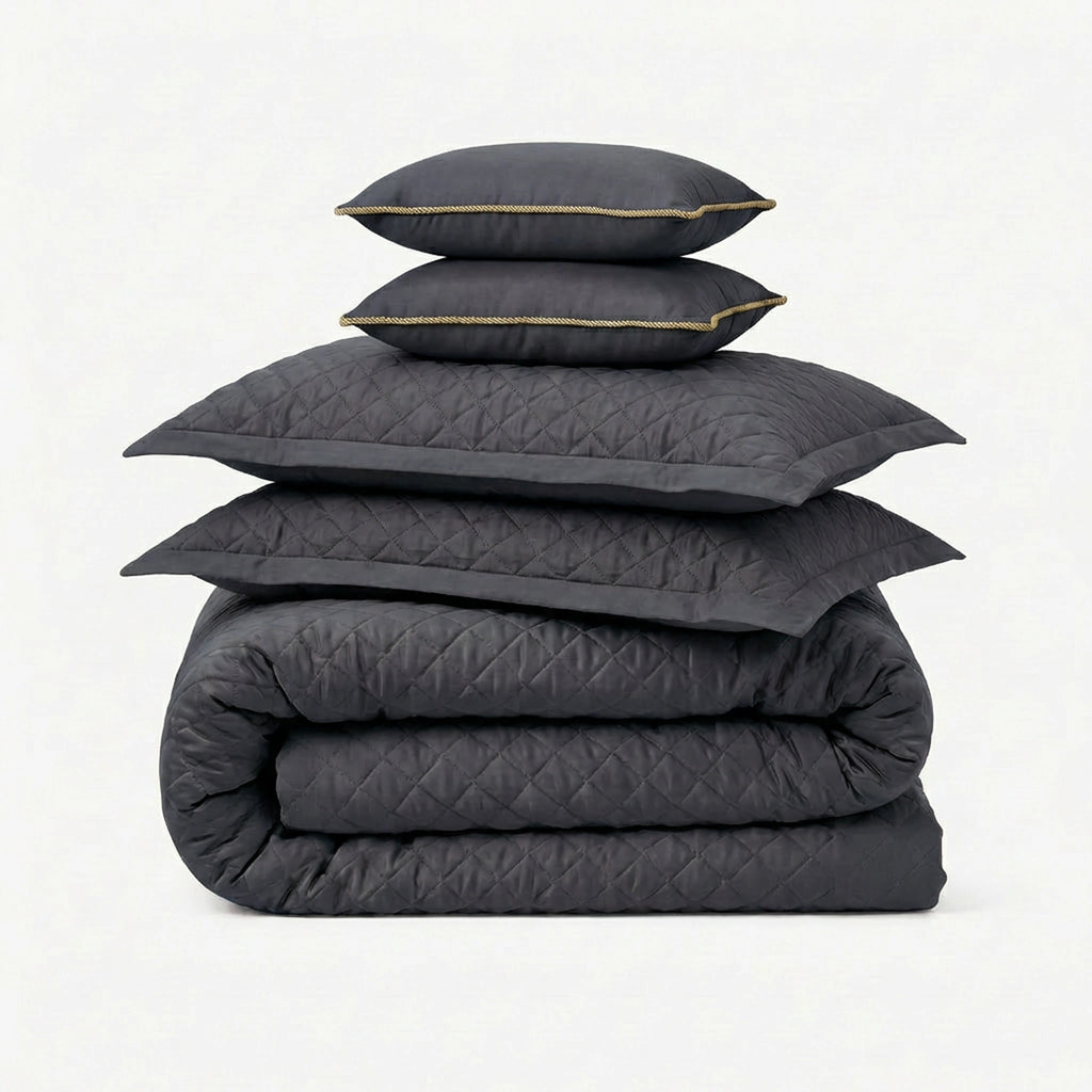 Zarf California King Size AC Comforters With 2 Pillow Cases & 2 Cushion Covers - Dark Grey