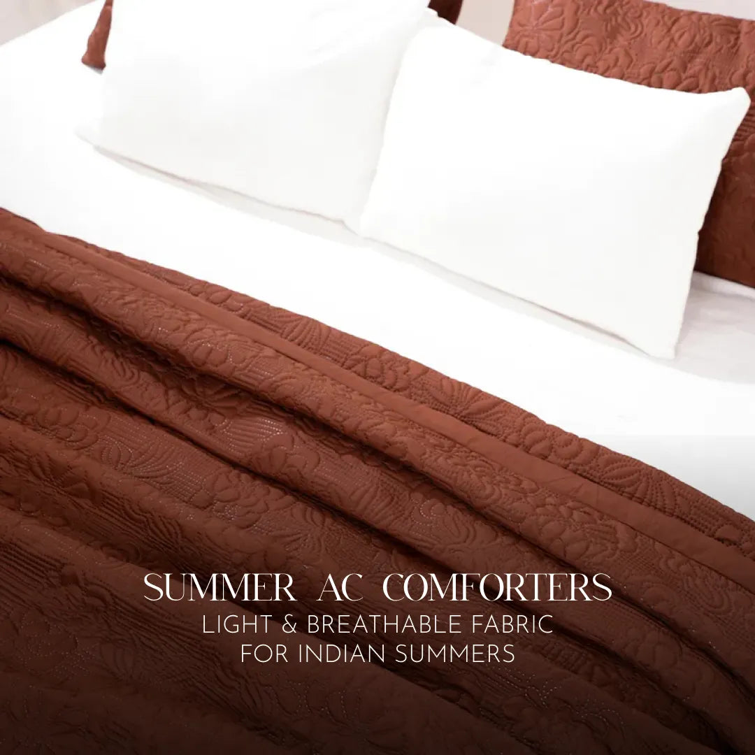 Zarf California King Size AC Comforters With 2 Pillow Cases & 2 Cushion Covers - Espresso