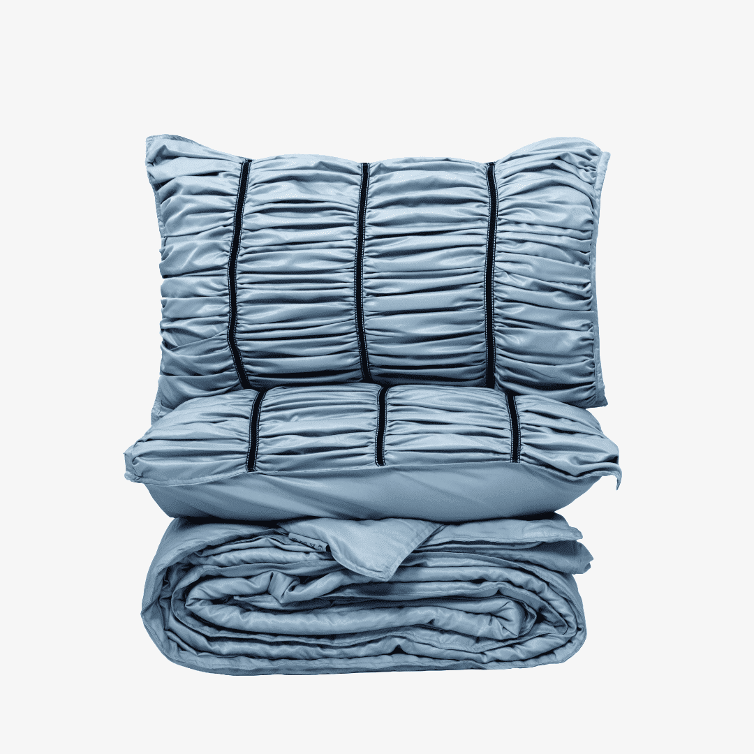 ZARF Italian Staple Weave Bedsheet With 2 Designer Pillow Cases, 2 Solid Pillowcases & 2 Cushion Covers - Skyline