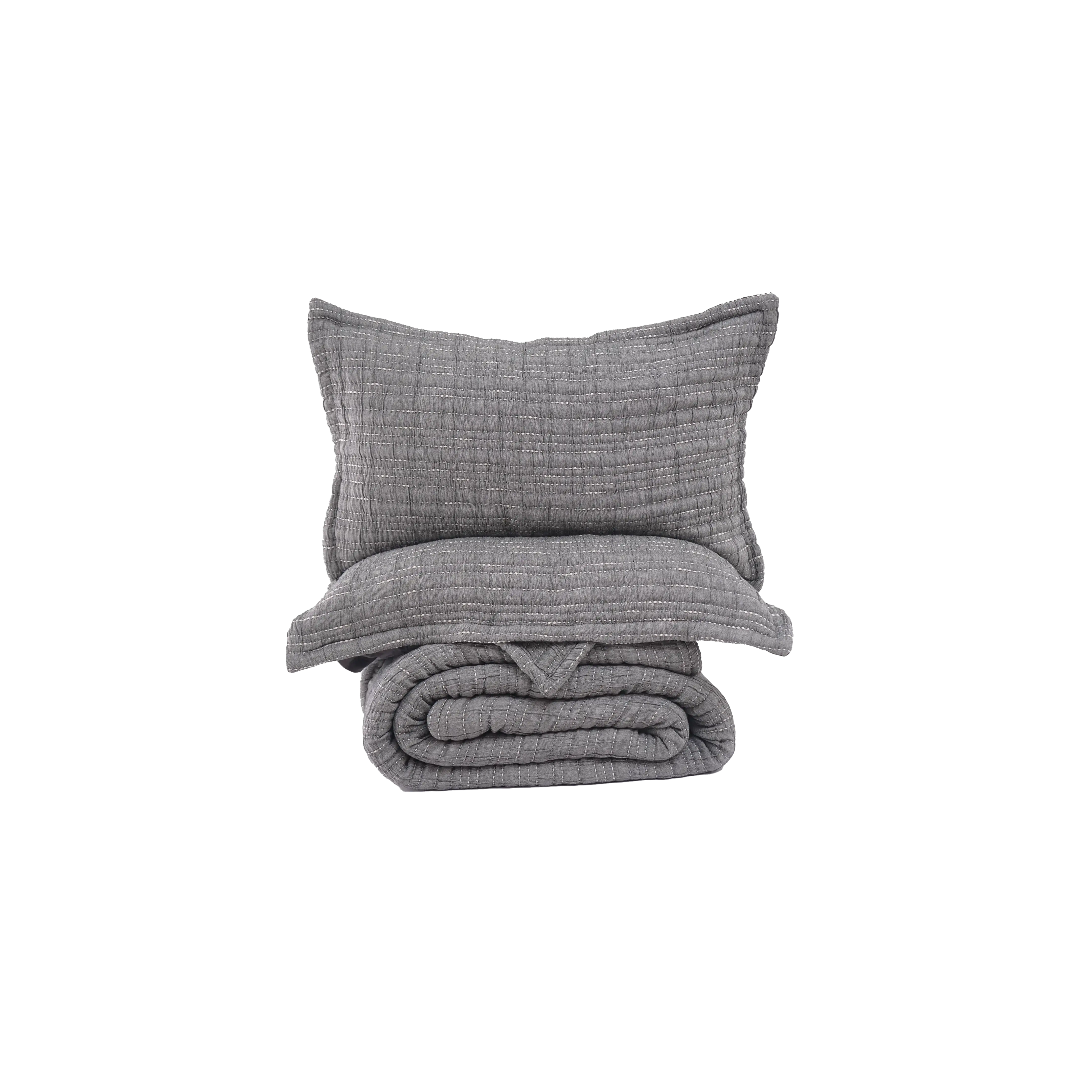 Zarf King Size Pure Cotton Cottage Blanket with 2 Pillowcases and 1 Cushion Cover - Greyling