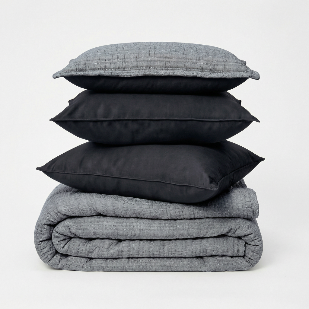 Zarf King Size Pure Cotton Cottage Blanket with 2 Pillowcases and 1 Cushion Cover - Greyling