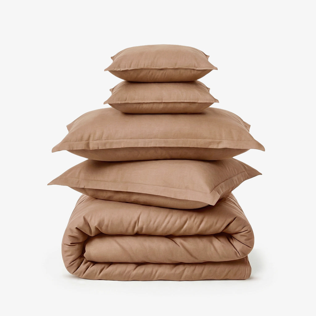 Zarf California King Size AC Comforters With 2 Pillow Cases & 2 Cushion Covers - Honey