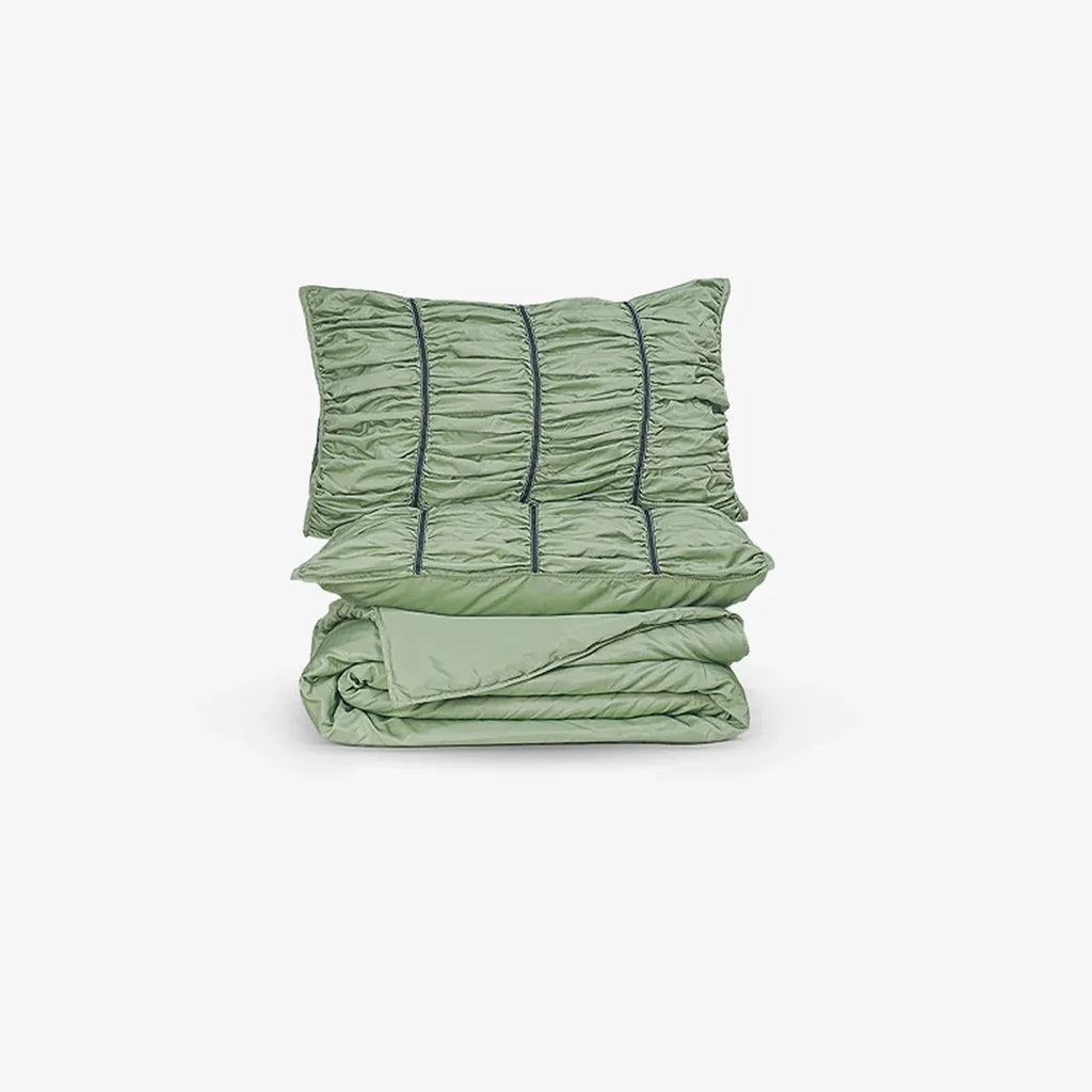 ZARF Italian Staple Weave Comforter With 2 Designer Pillow Cases, 2 Solid Pillowcases & 2 Cushion Covers - Pine