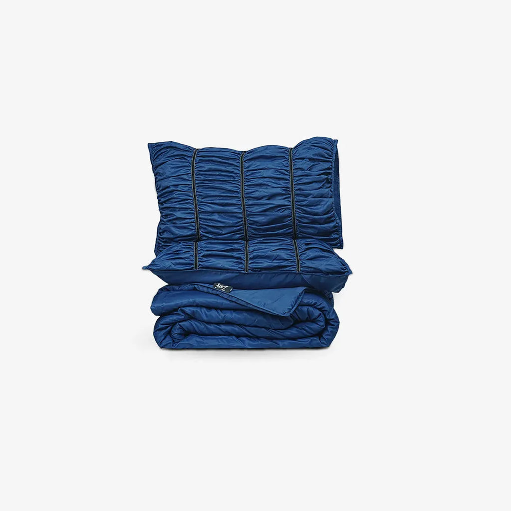 ZARF Italian Staple Weave Bedsheet With 2 Designer Pillow Cases, 2 Solid Pillowcases & 2 Cushion Covers - Indigo