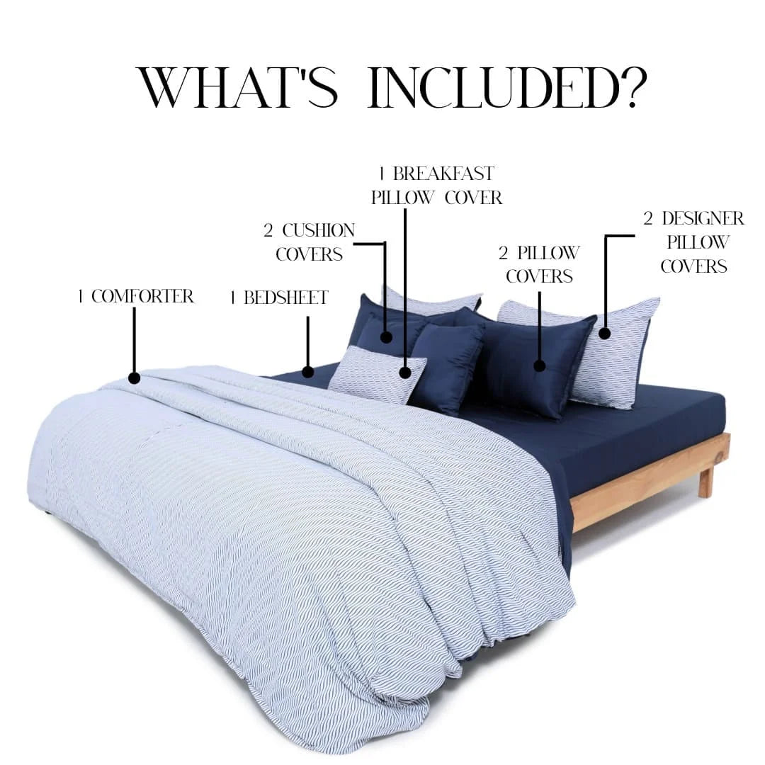 Zarf Linen Blend Bedding Set Of 9 - Inkwave